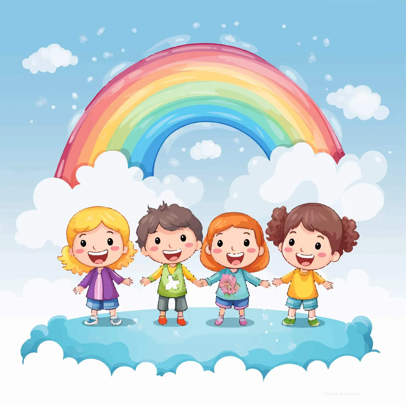 Kids Playing in the Sky with Rainbows — free download from Dotvec