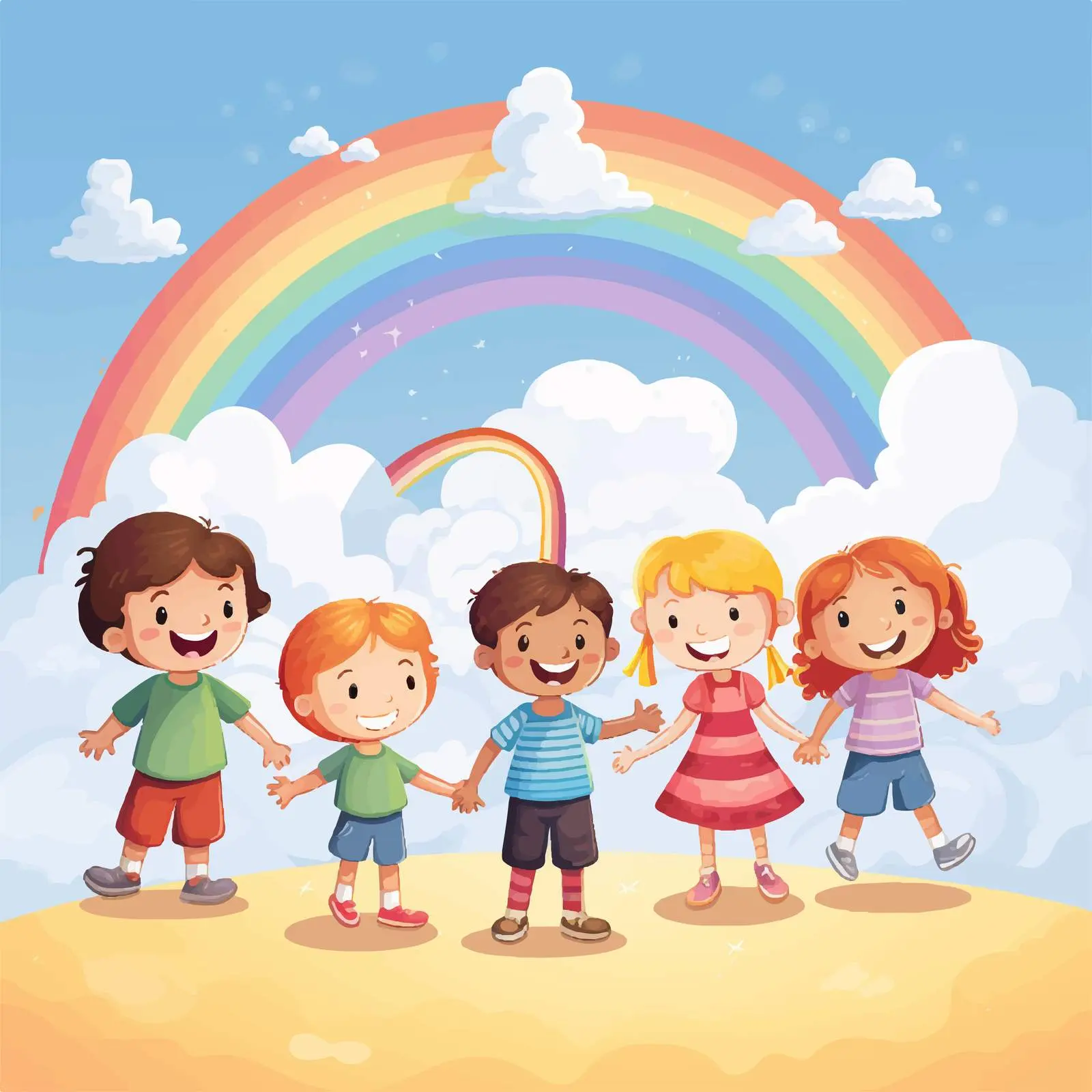 Kids Playing Under a Rainy Sky Illustration — free download from Dotvec