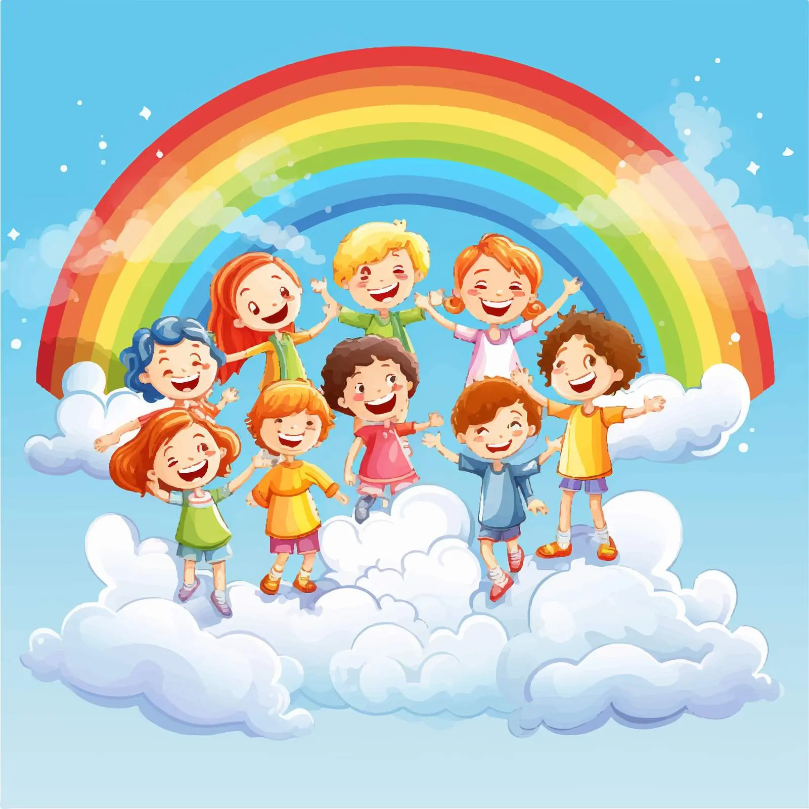 Kids Playing Under Colorful Sky Illustration — free download from Dotvec