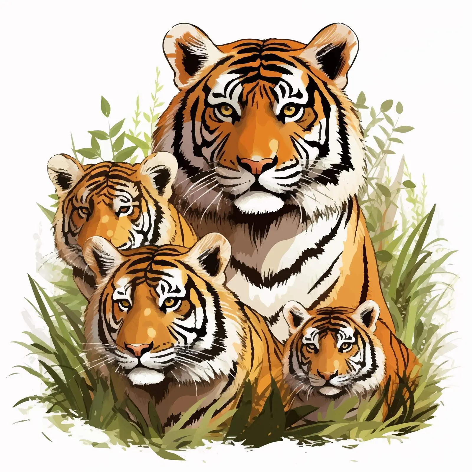 Cartoon Vector Illustration of Tigers Group – free cute tiger image from Dotvec