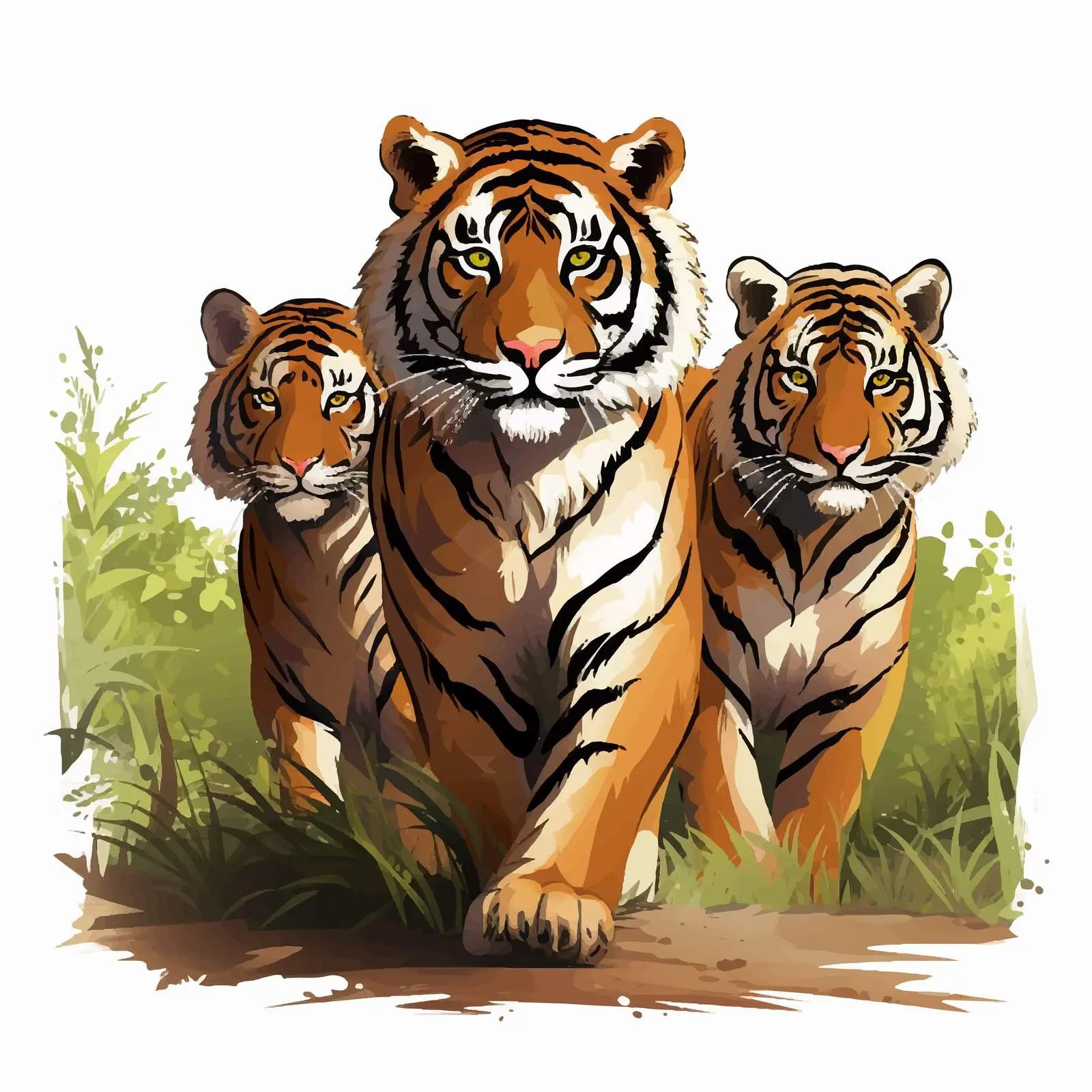 Cartoon Vector of a Group of Tigers — free download from Dotvec