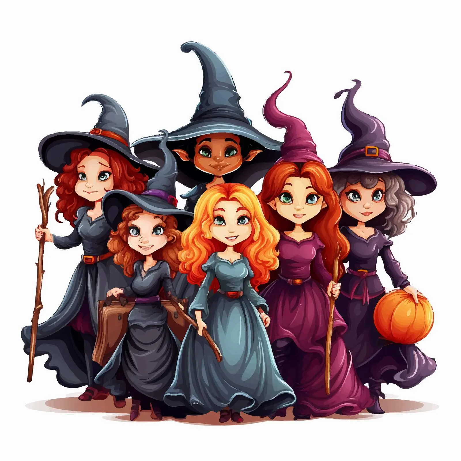 Group of Witches Illustration on White Background — free download from Dotvec