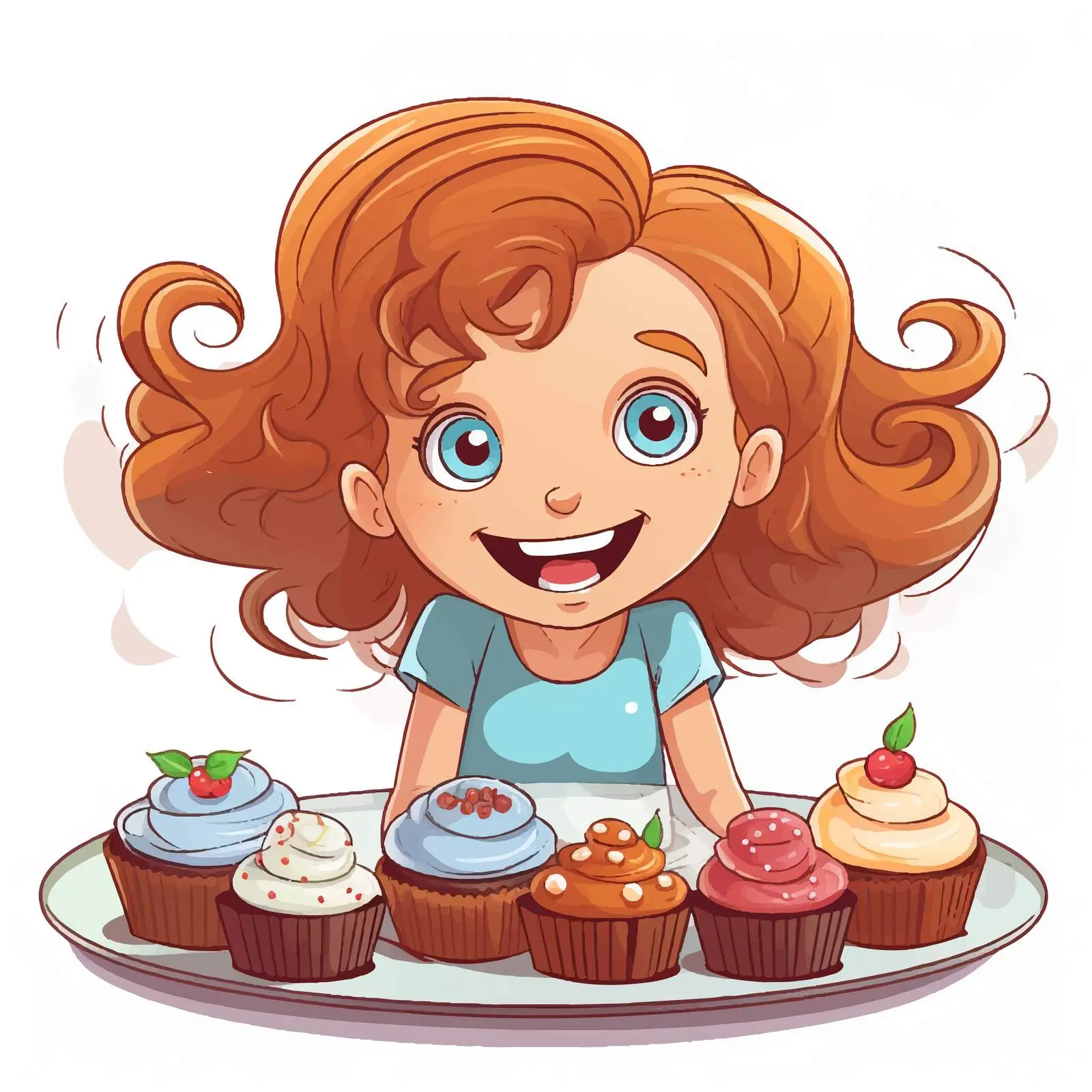 Happy Girl with Cupcakes Illustration — free download from Dotvec