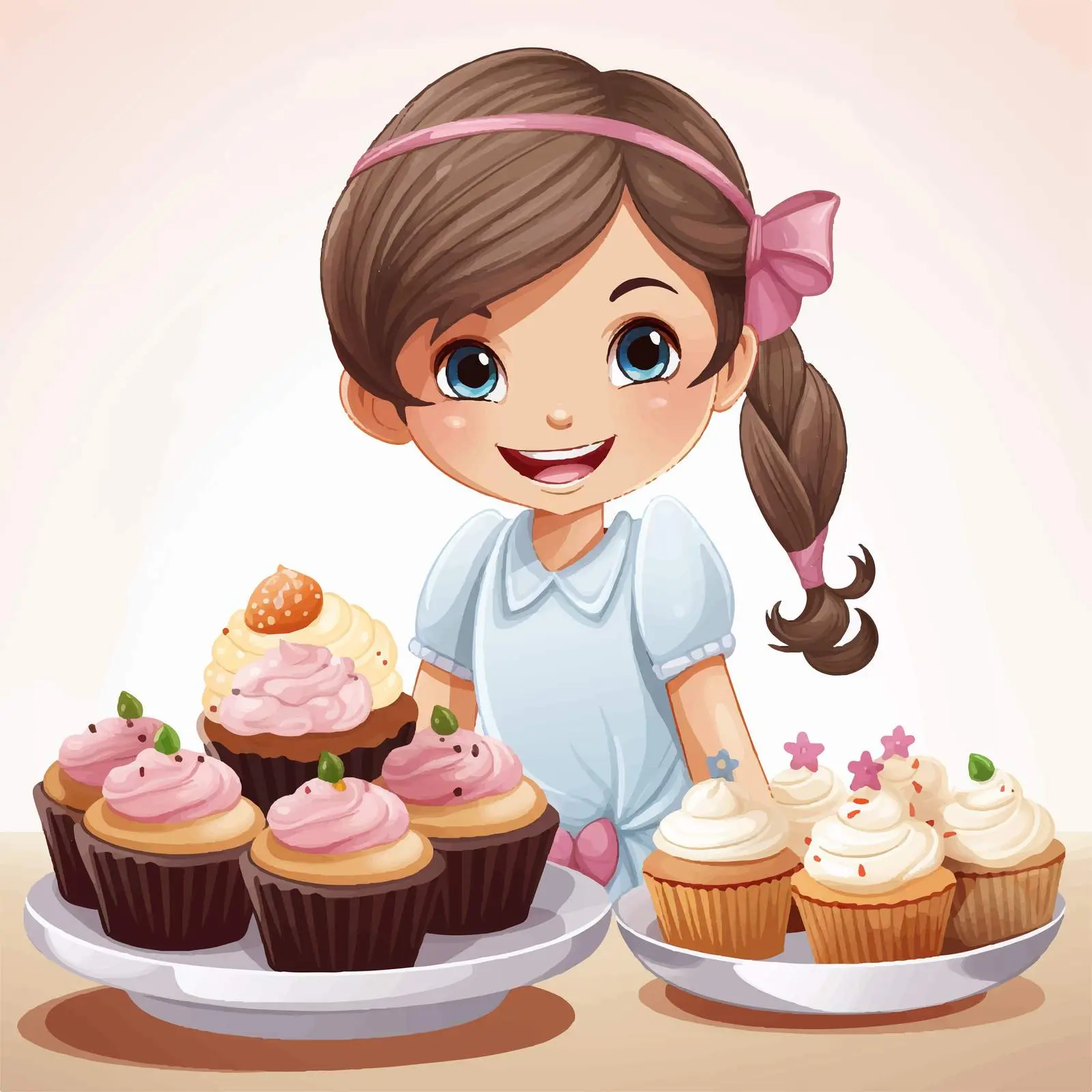 Happy Girl Enjoying Cupcakes Vector Illustration — free download from Dotvec