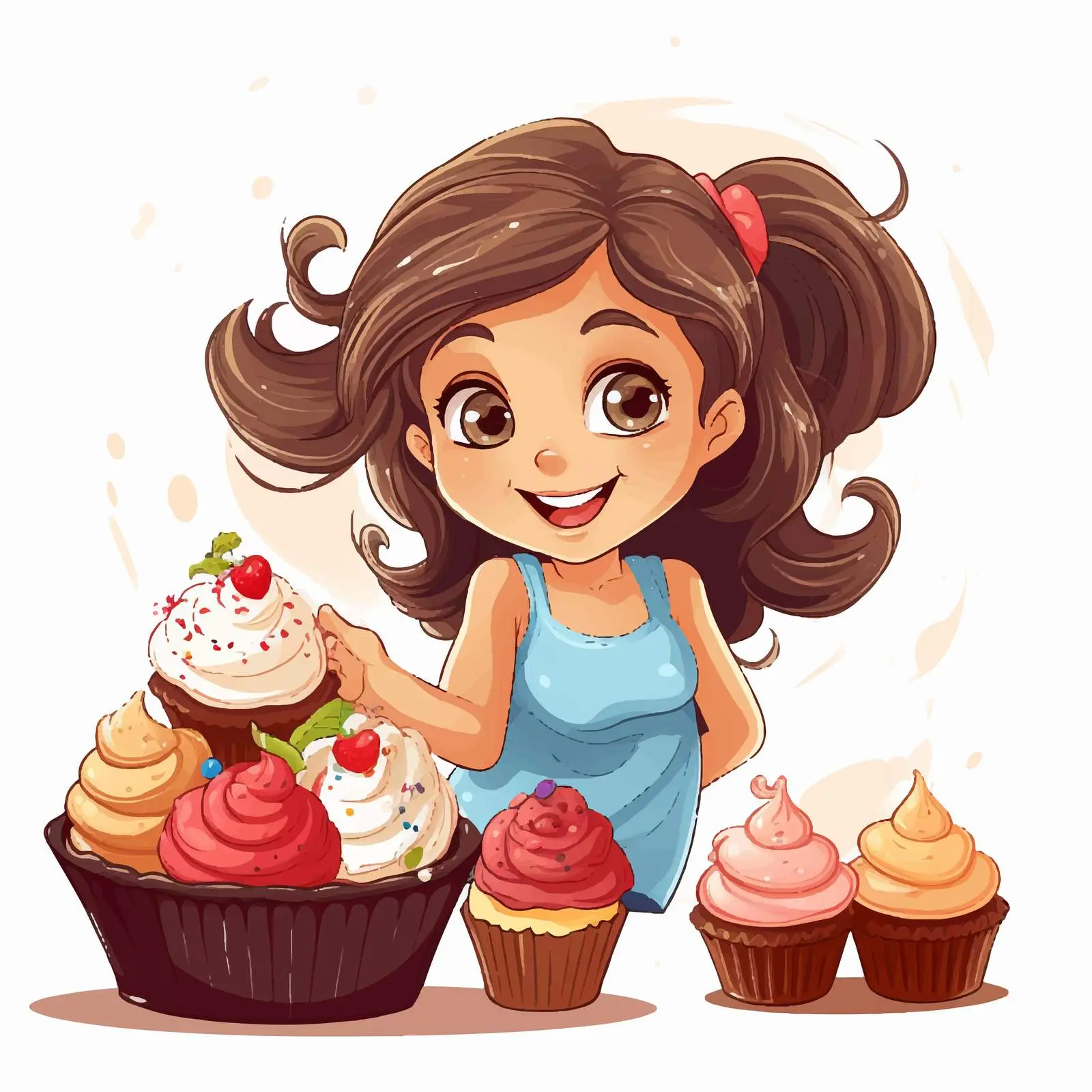 Happy Girl with Cupcakes Vector Illustration — free download from Dotvec