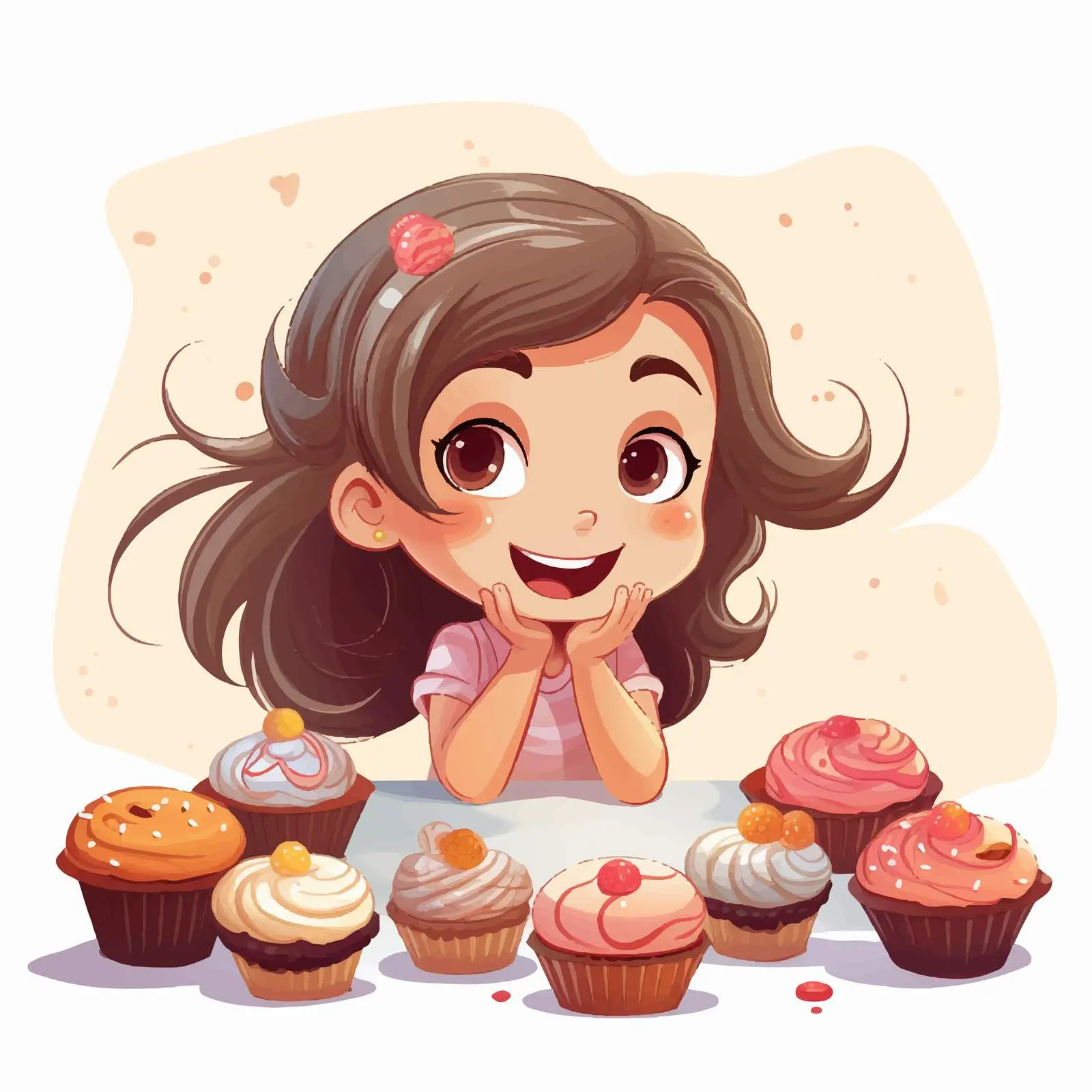 Happy Girl Surrounded by Delicious Cupcakes — free download from Dotvec