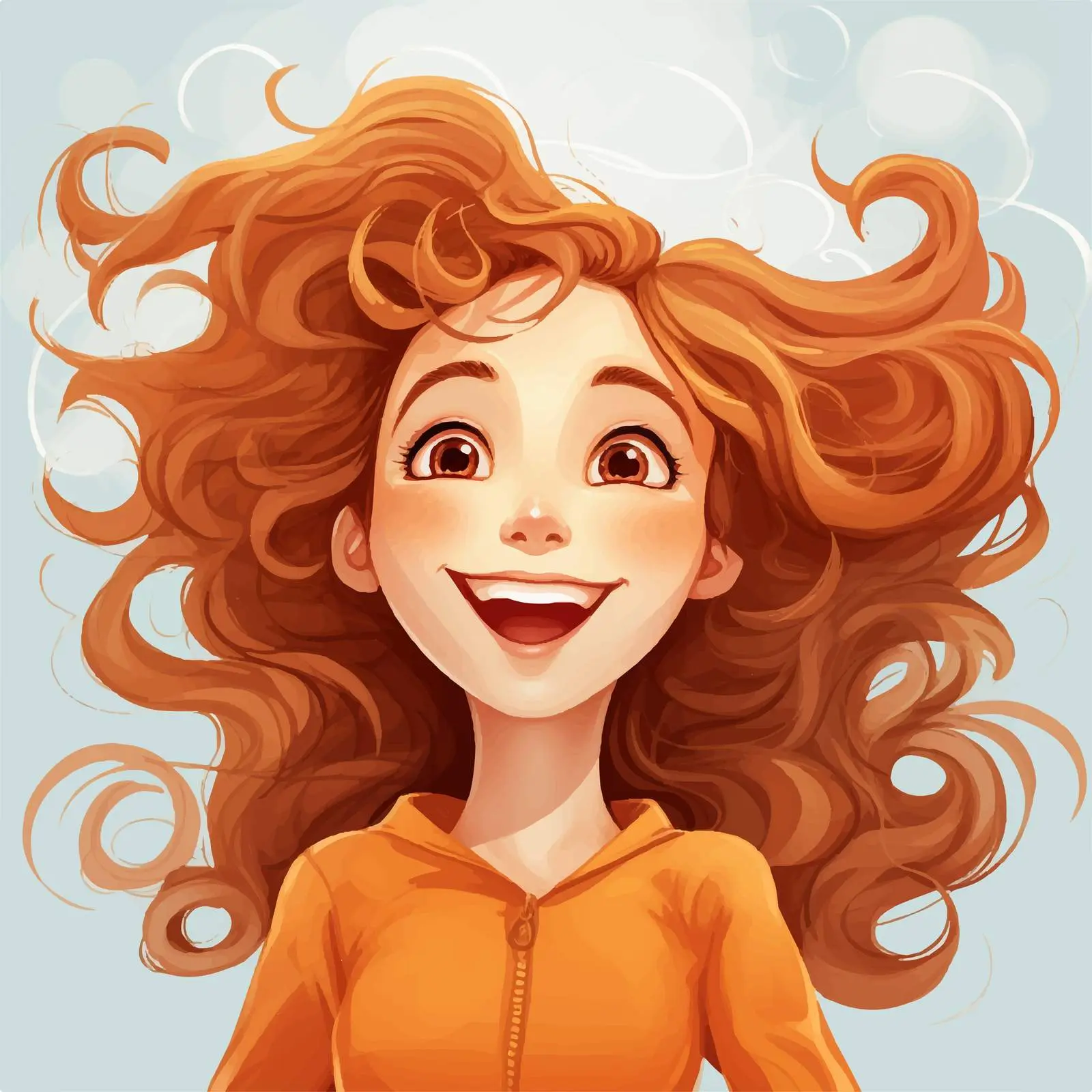 Happy Girl with Wavy Hair Vector Illustration — free download from Dotvec