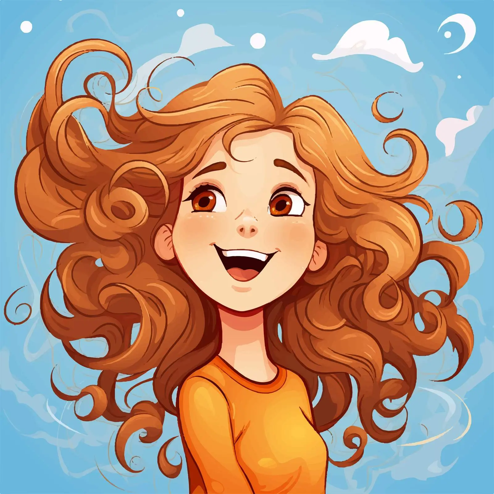 Happy Girl with Wavy Hair Vector Illustration – free curls image from Dotvec