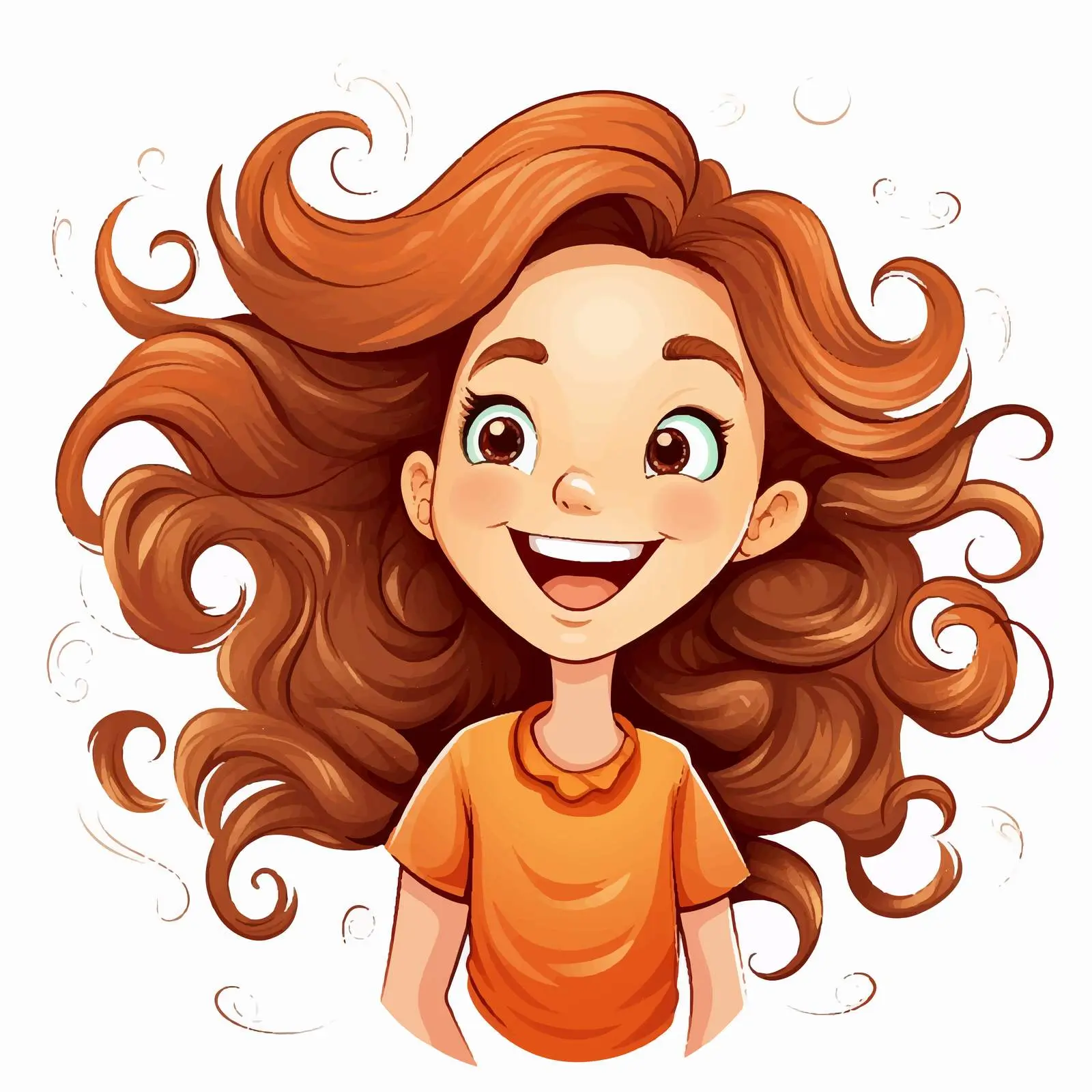 Happy Girl with Wavy Hair Vector Illustration — free download from Dotvec