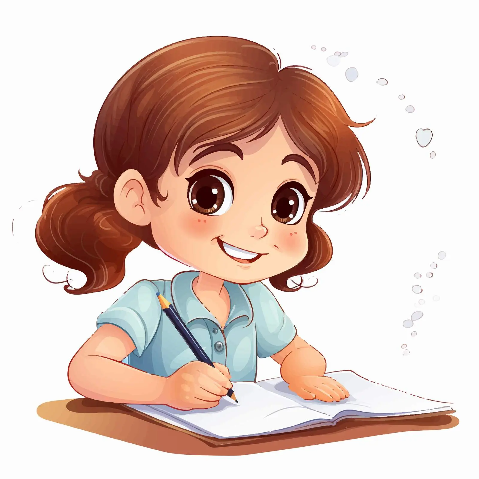 Happy Girl Writing Illustration on White Background — free download from Dotvec