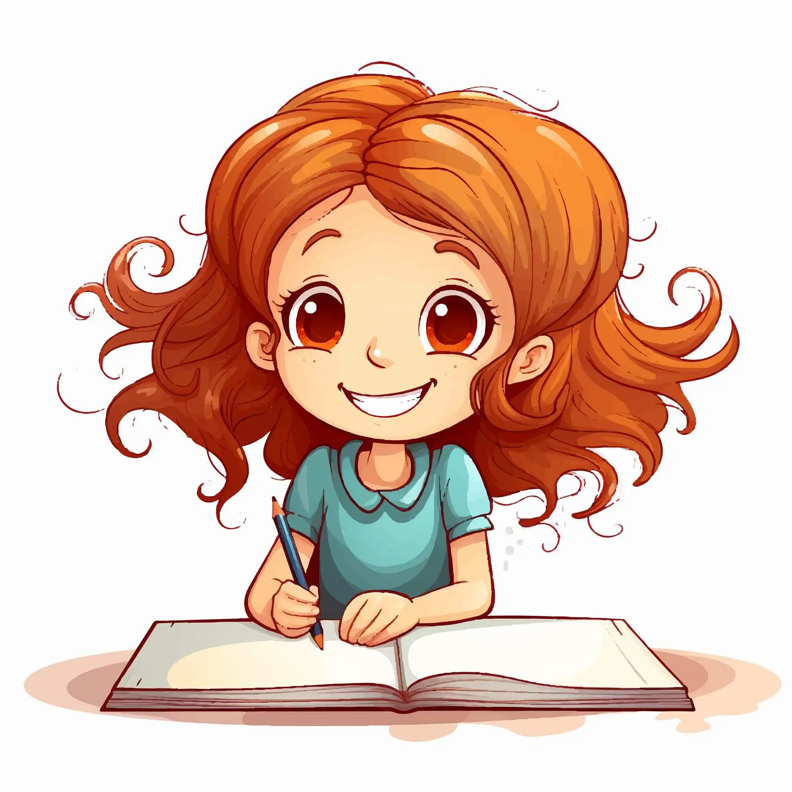 Happy Girl Writing Illustration on White Background — free download from Dotvec