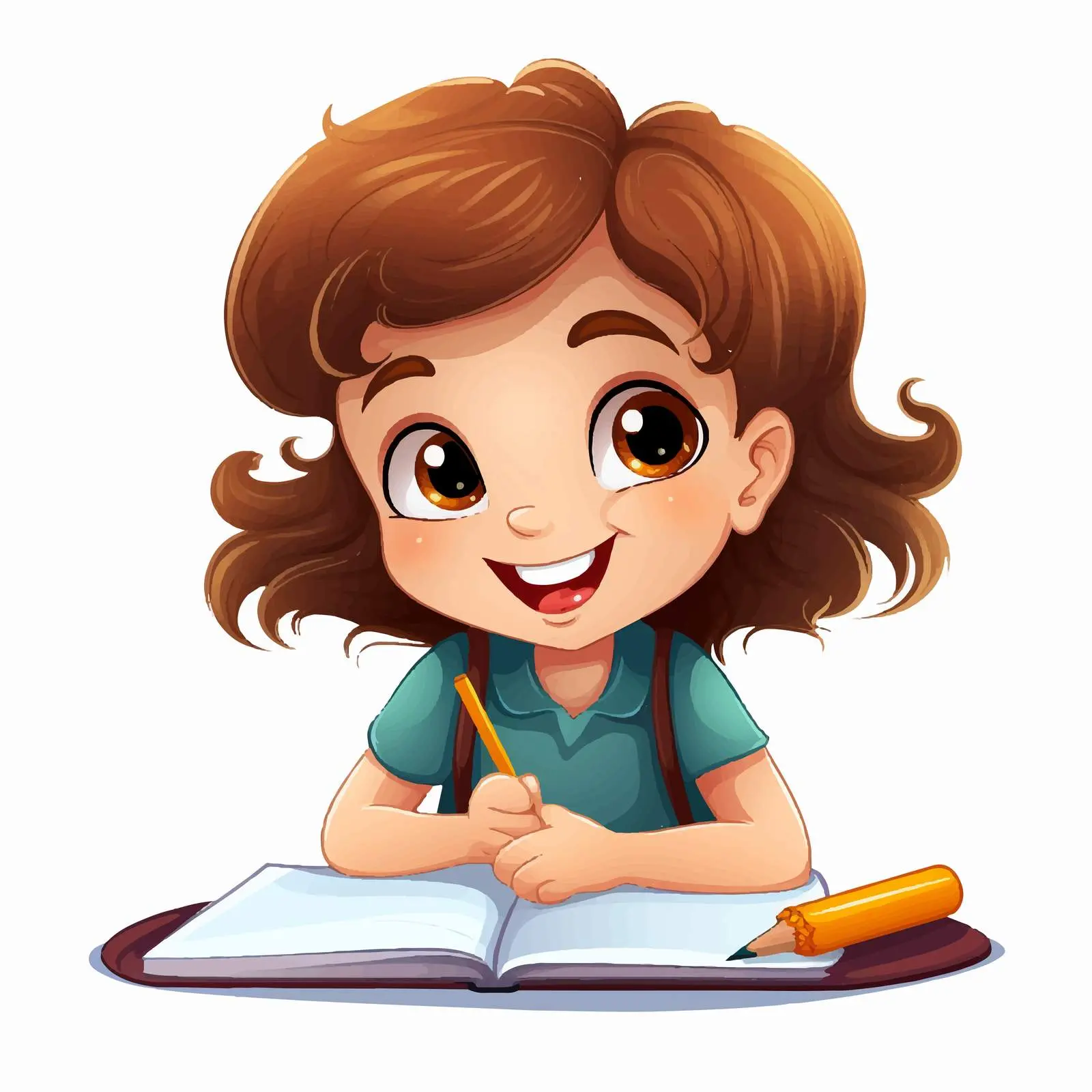 Happy Girl Writing on White Background — free download from Dotvec