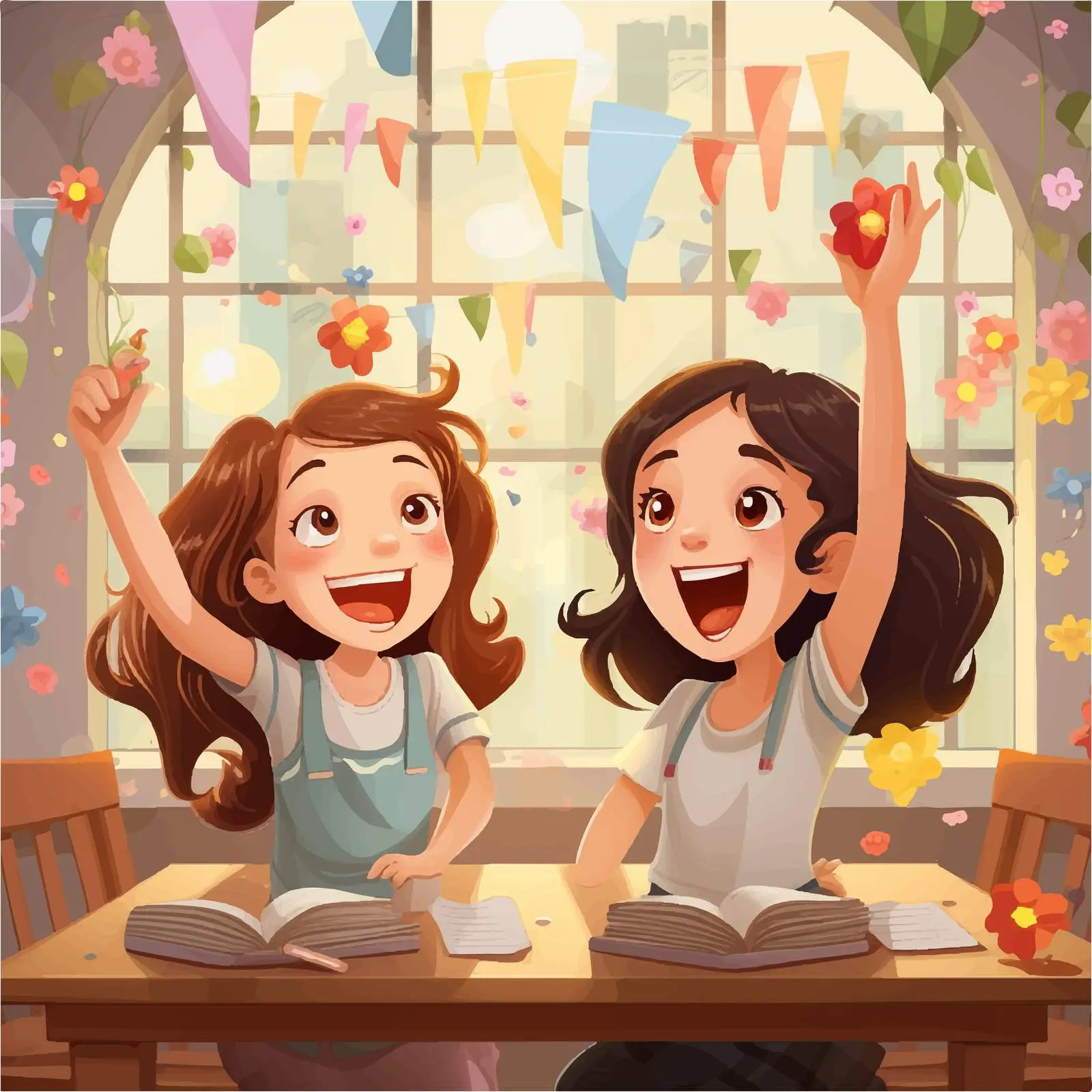 Happy Girls Learning in Classroom Vector Illustration — free download from Dotvec