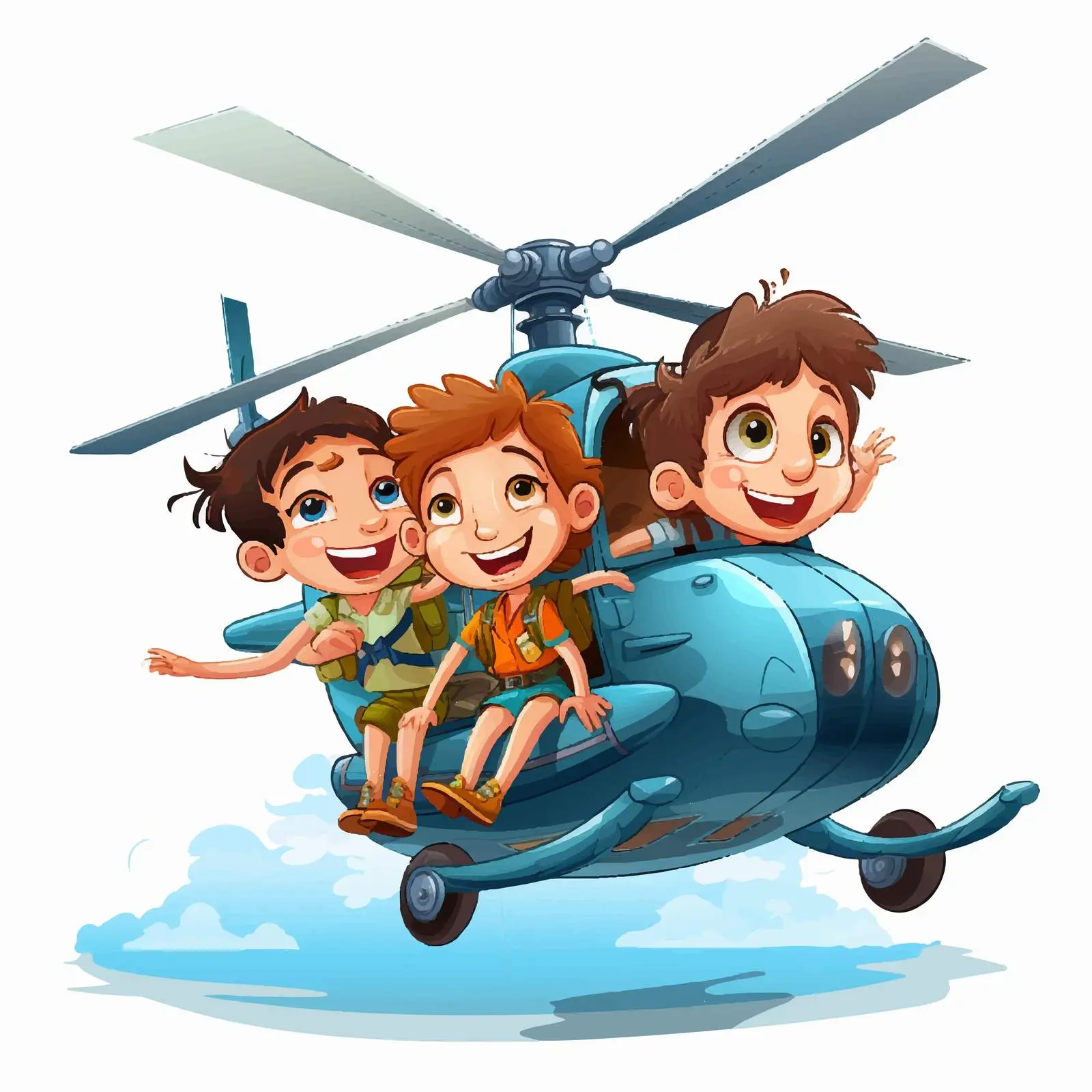 Helicopter Adventure with Kids Cartoon Vector — free download from Dotvec
