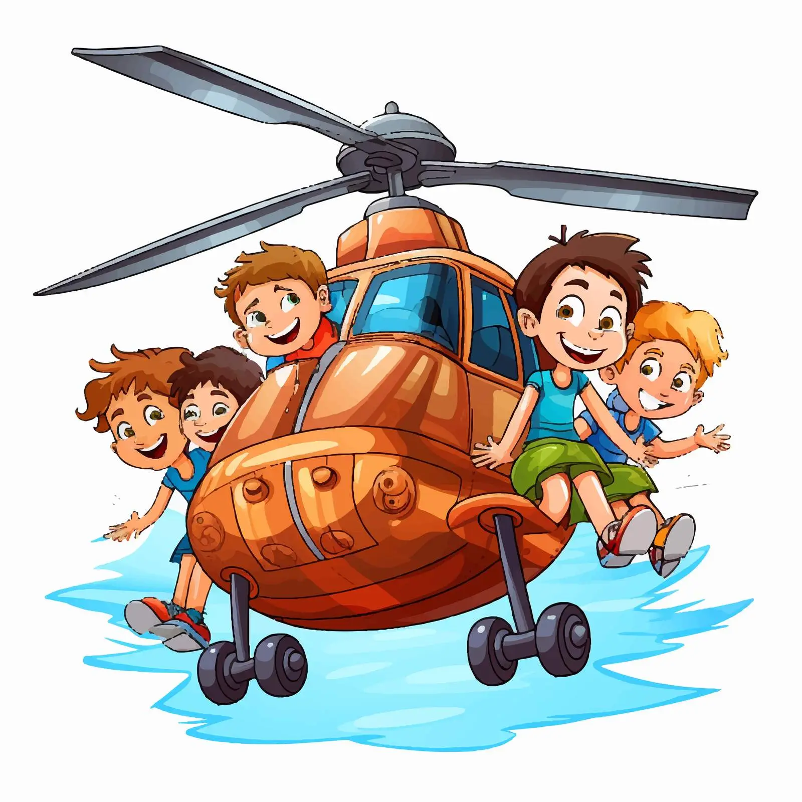 Cartoon Helicopter with Kids Vector Illustration — free download from Dotvec