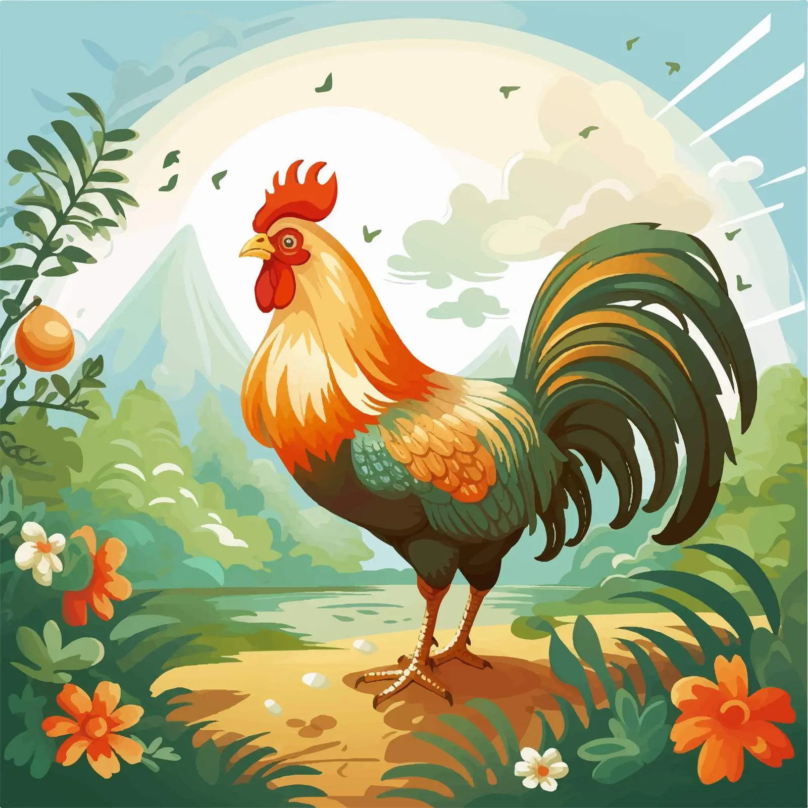 Hen in Beautiful Nature Vector Illustration — free download from Dotvec
