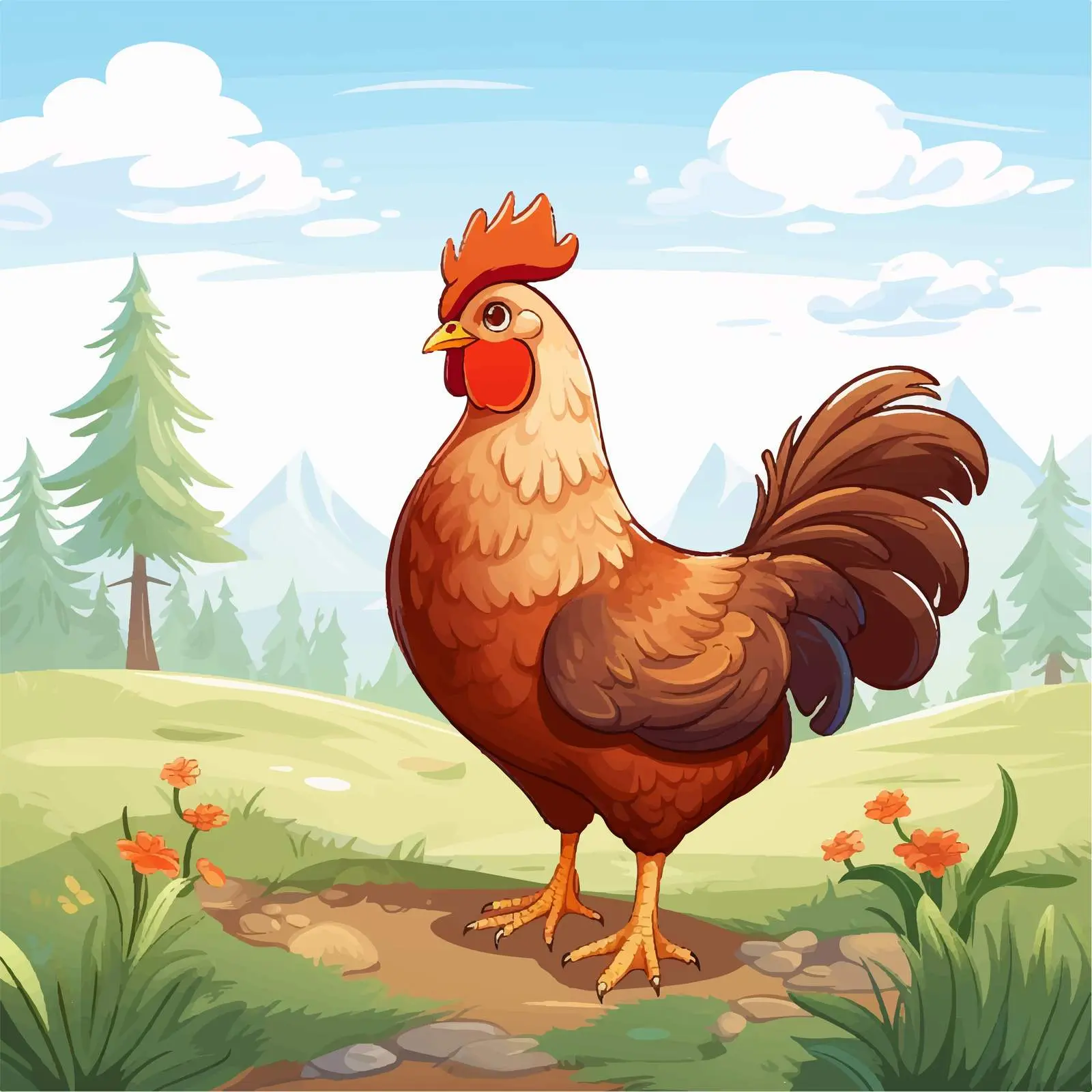 Hen Illustration Surrounded by Beautiful Nature — free download from Dotvec
