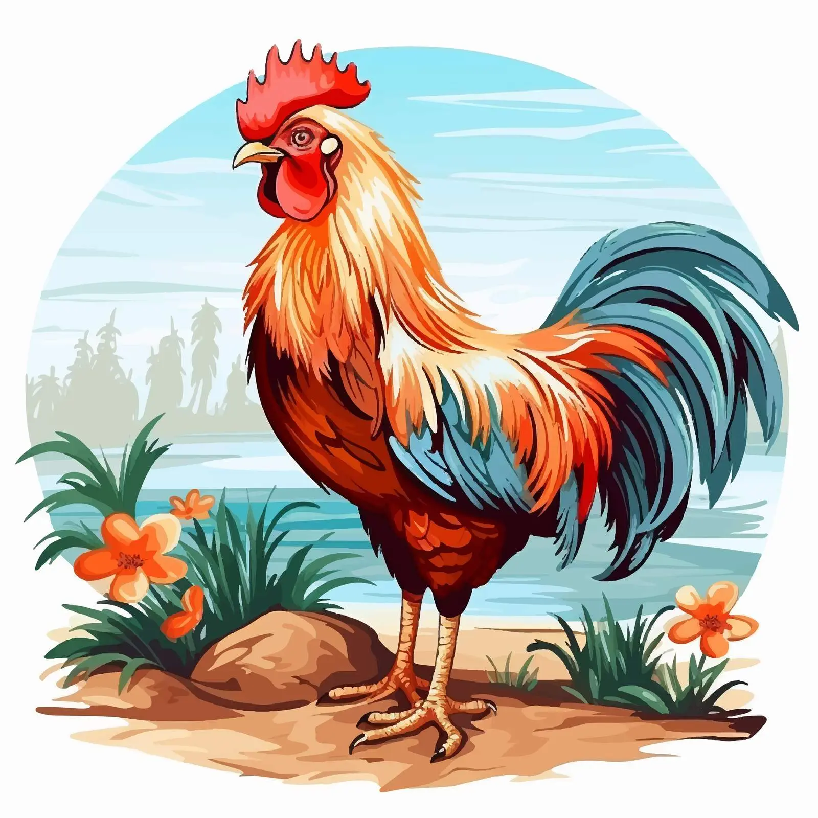 Hen in Beautiful Nature Vector Illustration — free download from Dotvec
