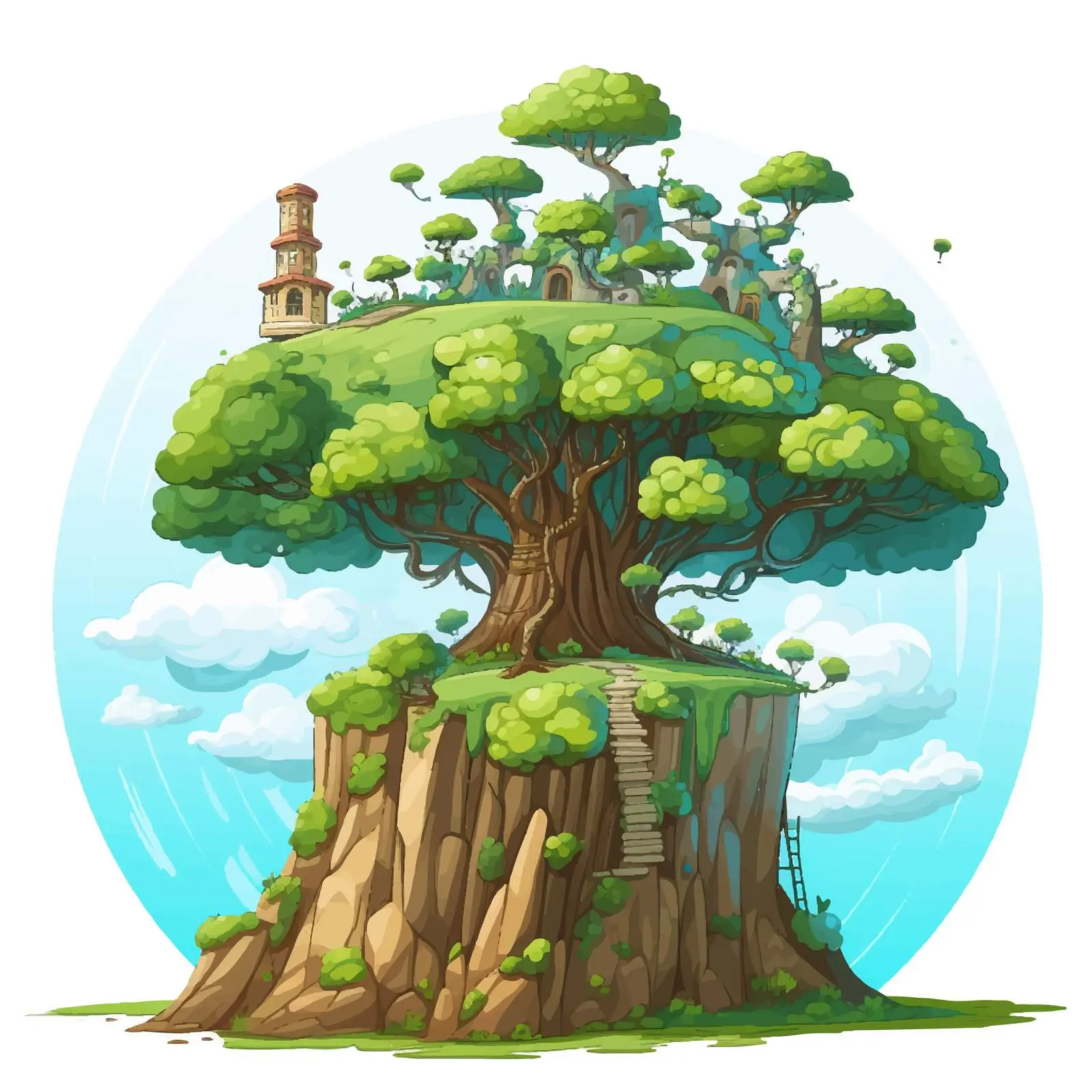 Hilltop Garden with Giant Tree Illustration — free download from Dotvec