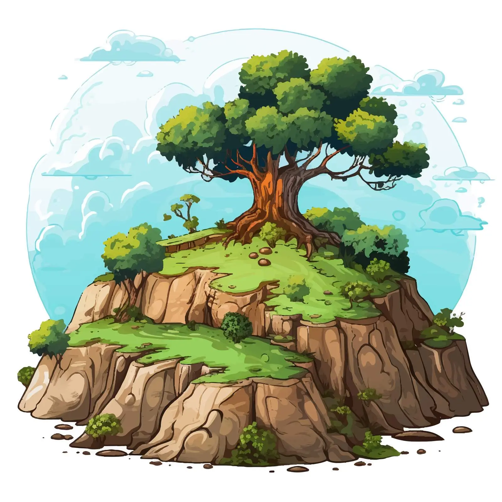Hilltop Garden with Giant Tree Illustration — free download from Dotvec