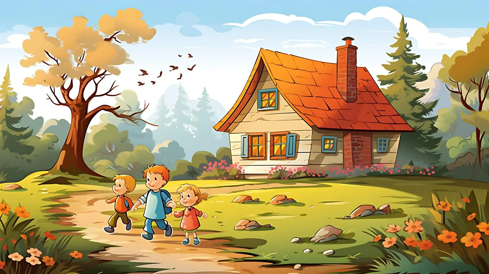 Charming Kids Playing Outdoors with House — free download from Dotvec