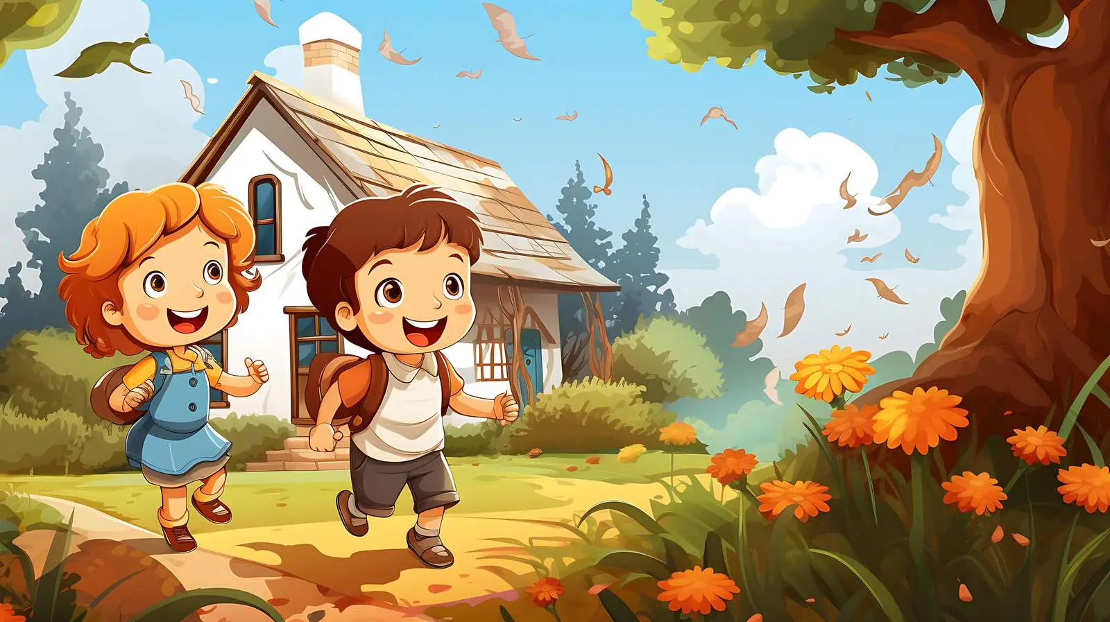 Charming Kids and House in Nature — free download from Dotvec