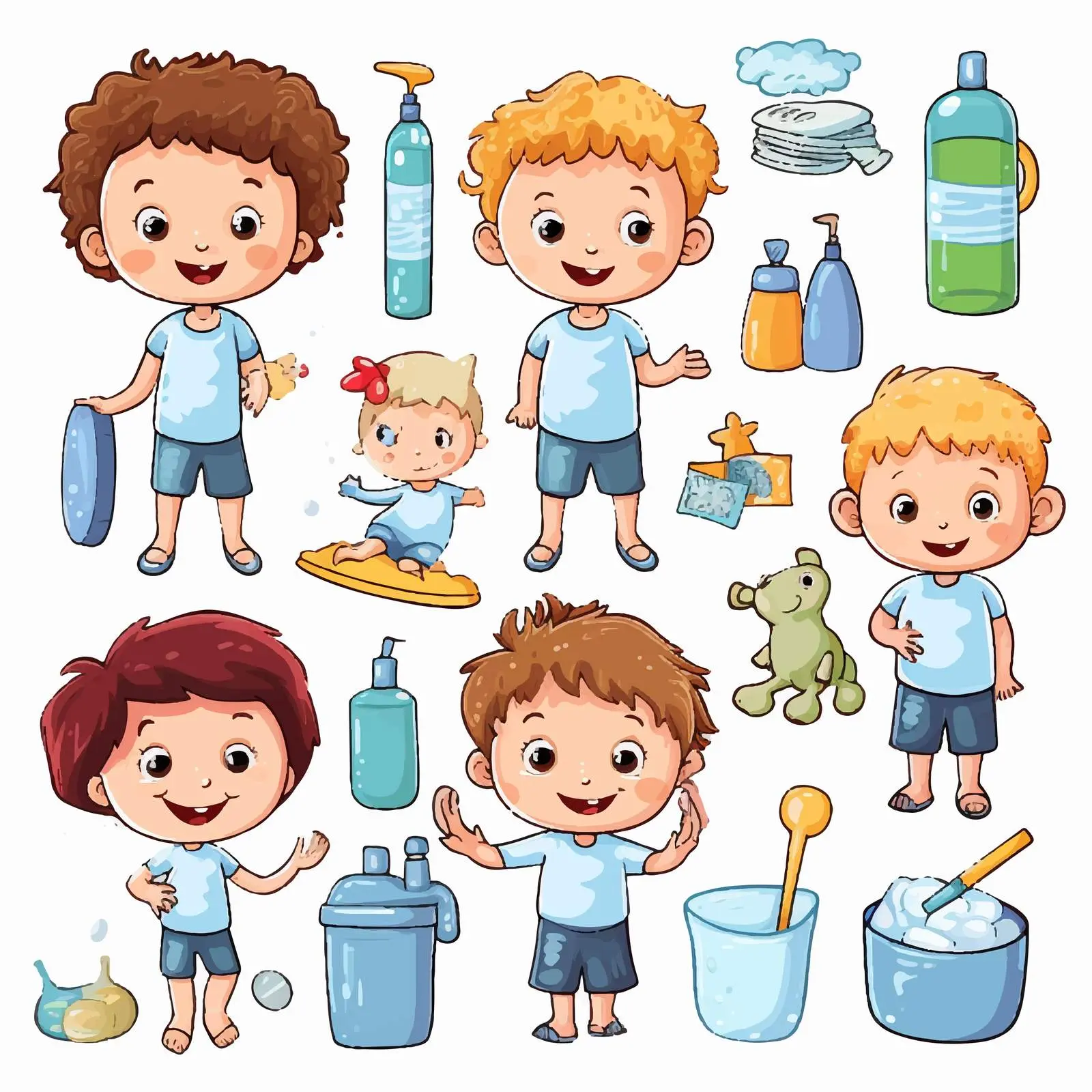 Kids Bathroom Accessories Vector Illustration — free download from Dotvec