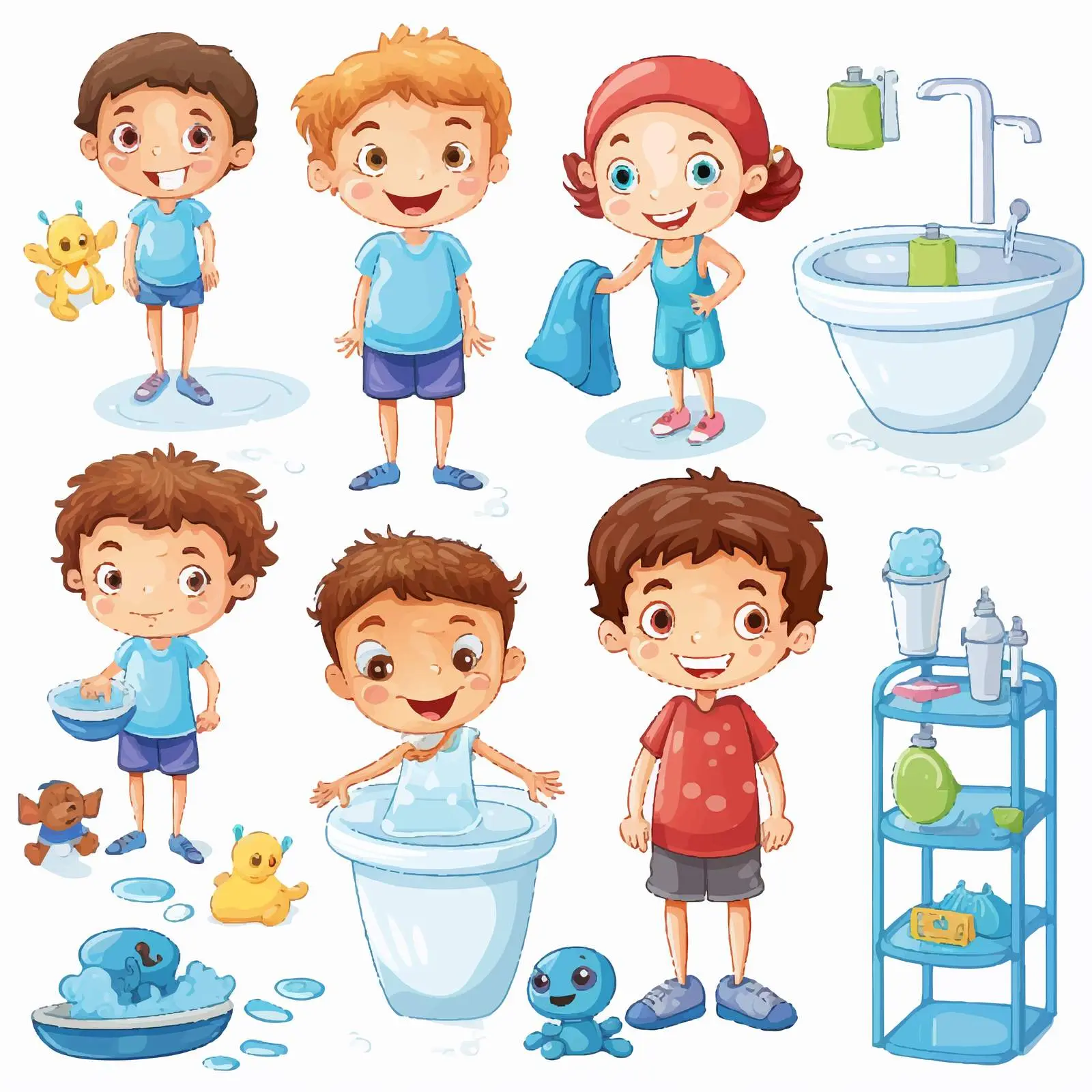Kids Bathroom Accessories Illustration — free download from Dotvec
