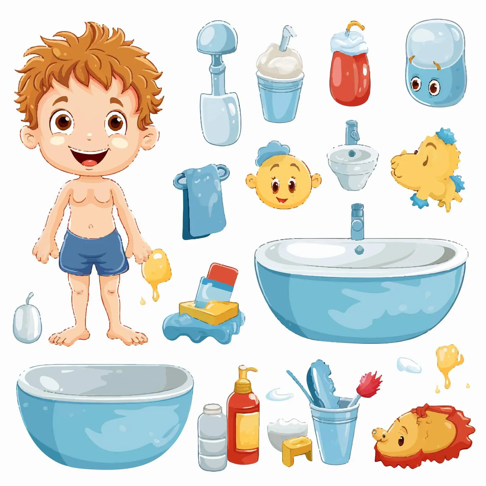 Kids Bathroom Accessories Illustration — free download from Dotvec
