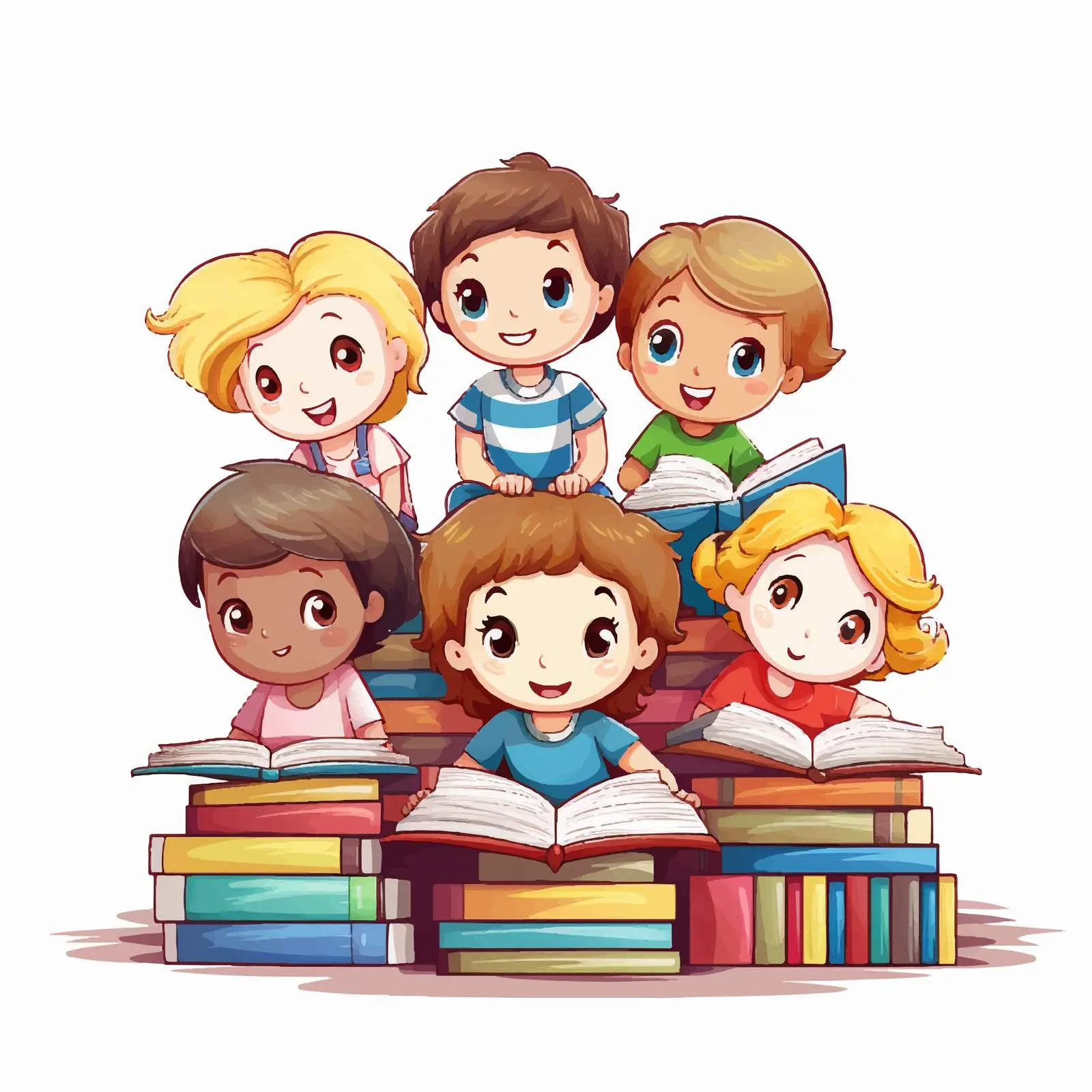 Kids Reading Books Illustration on White Background — free download from Dotvec