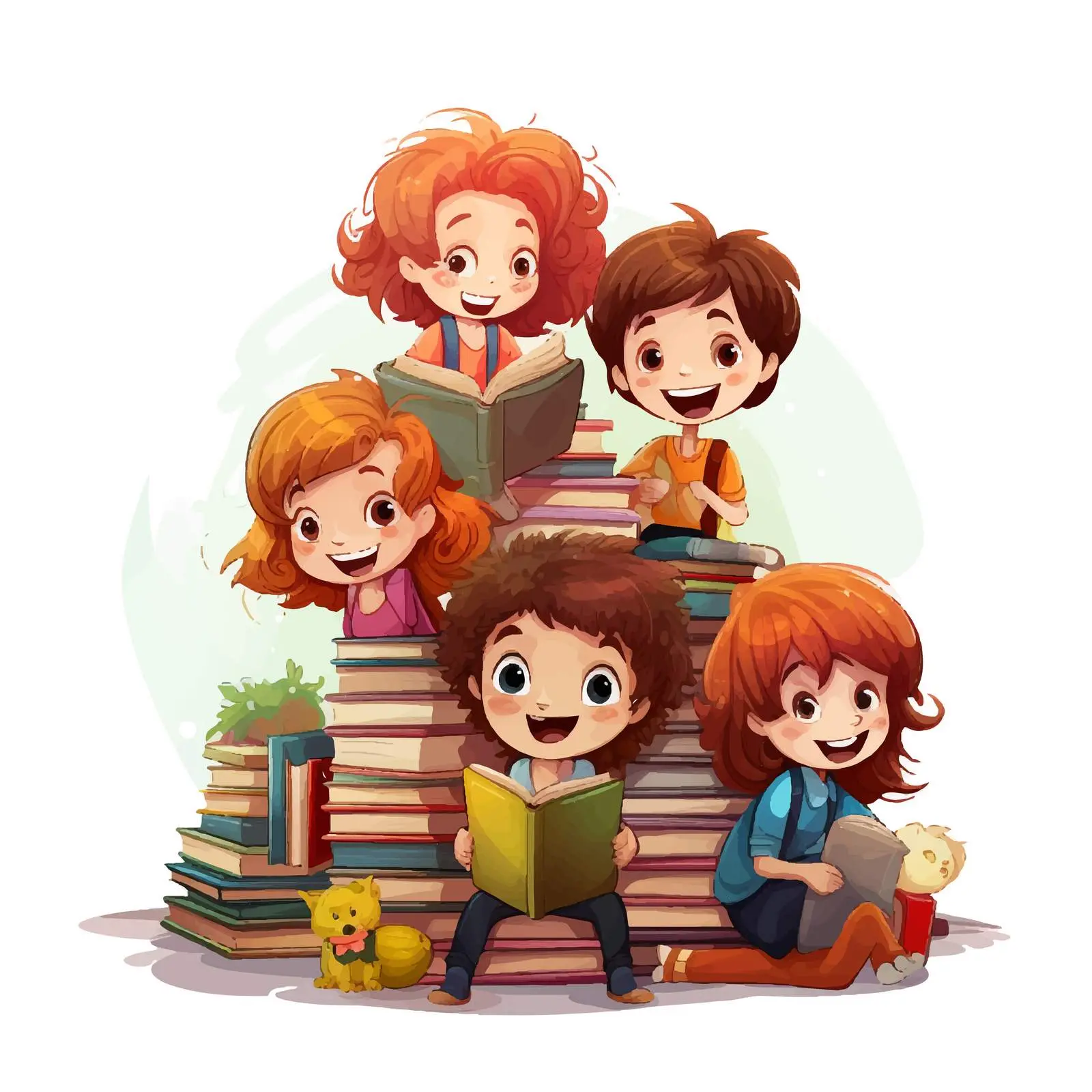 Children Reading Books on White Background — free download from Dotvec