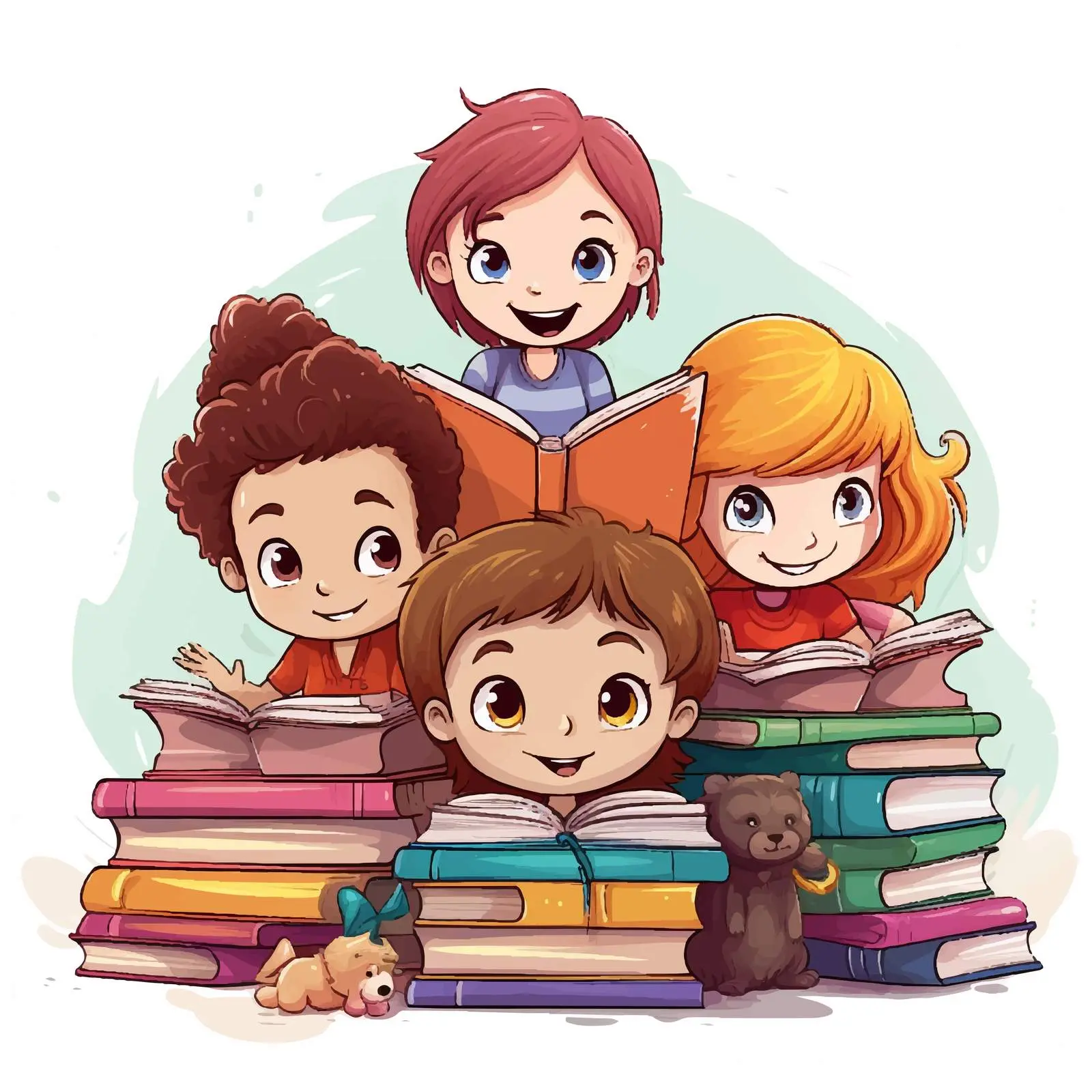 Children Reading Books Illustration on White Background — free download from Dotvec