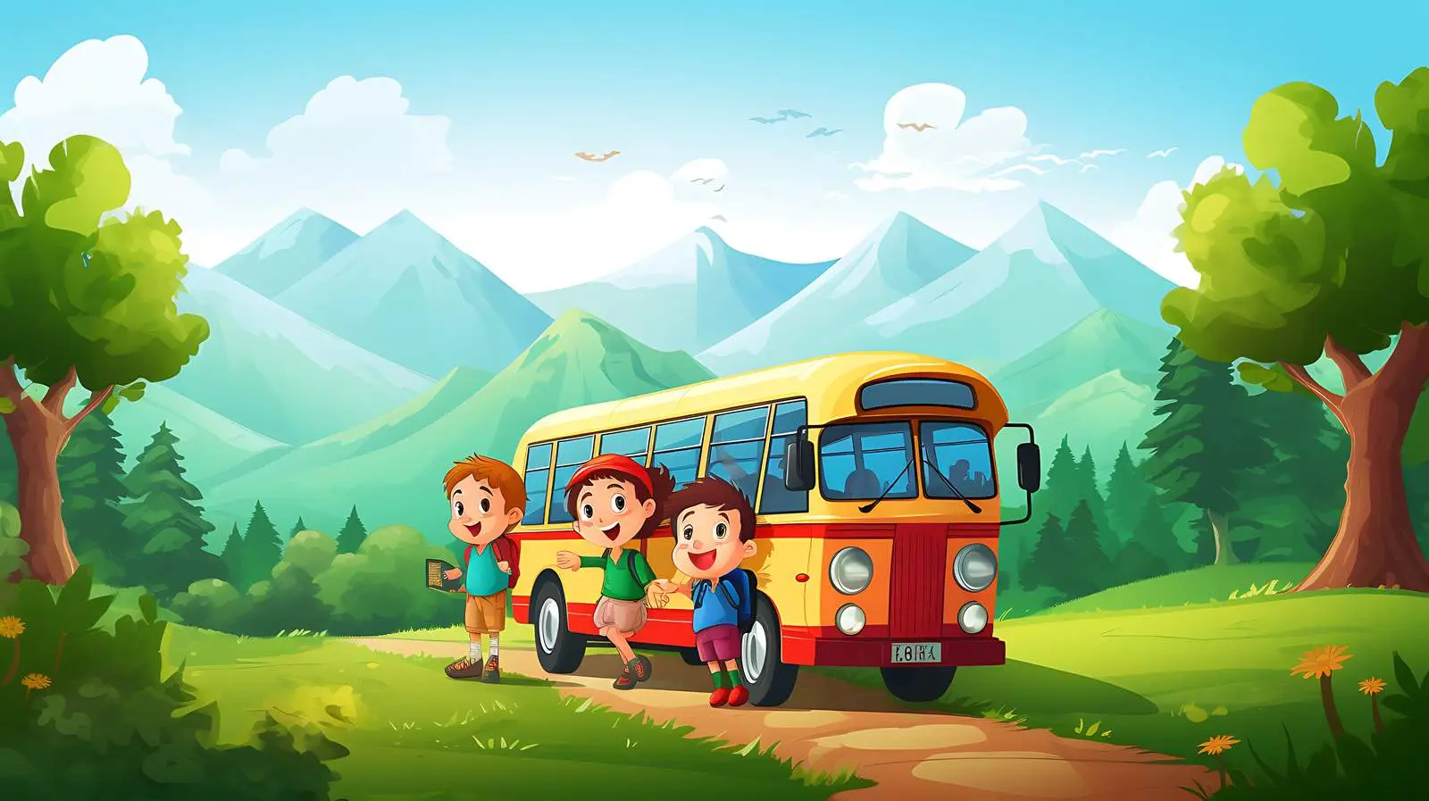 Kids in Bus: Nature Scene — free download from Dotvec