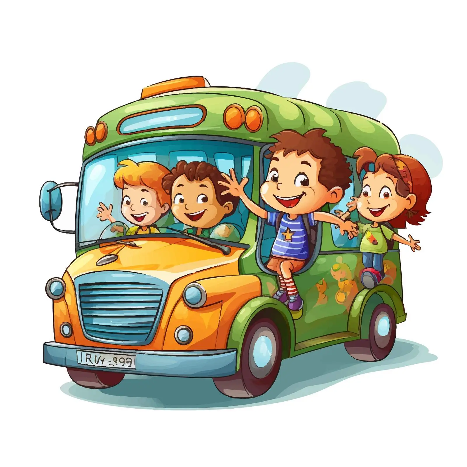 Colorful Kids Riding a Bus Illustration — free download from Dotvec