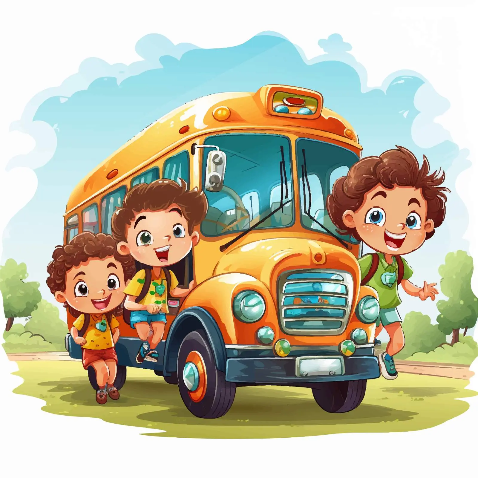 Kids Riding a School Bus Cartoon Vector — free download from Dotvec