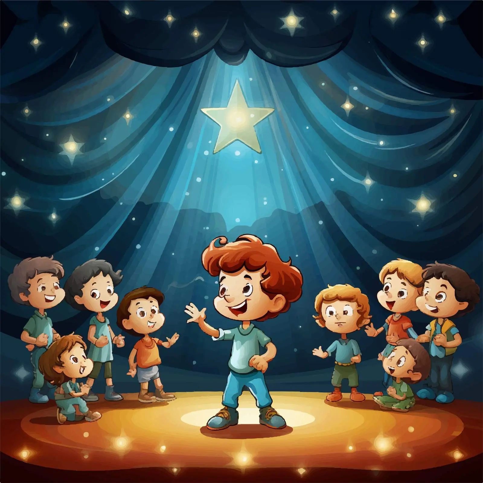 Children Performing on Stage Cartoon Vector Illustration — free download from Dotvec