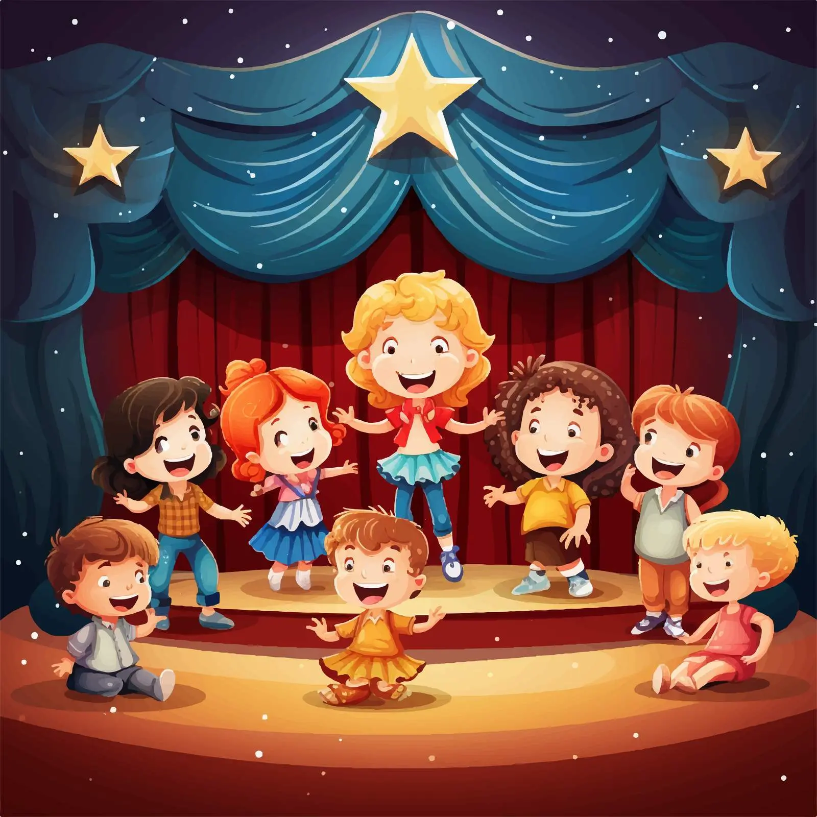Kids Performing on Stage Vector Illustration — free download from Dotvec