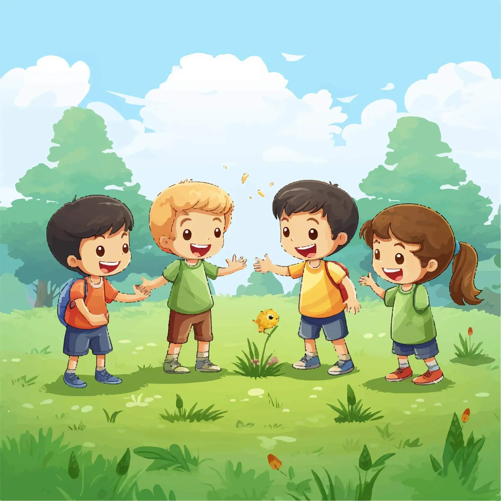 Kids Playing on Green Lawn Illustration — free download from Dotvec