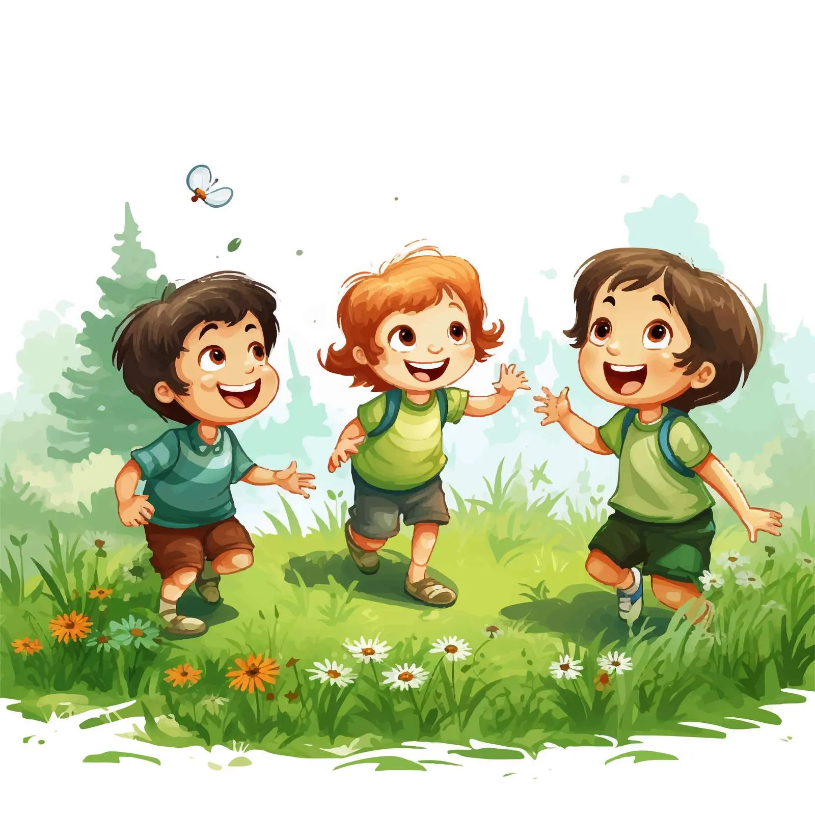 Kids Playing on a Green Lawn Illustration — free download from Dotvec