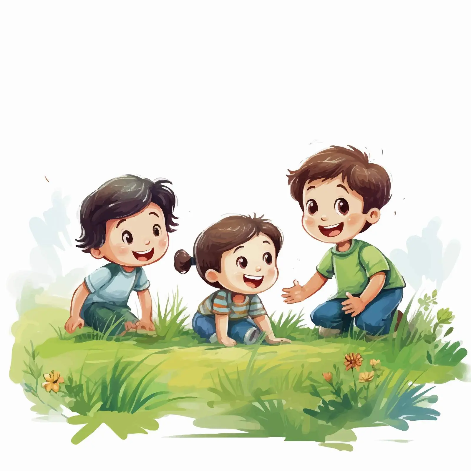 Kids Playing on Green Lawn Illustration — free download from Dotvec