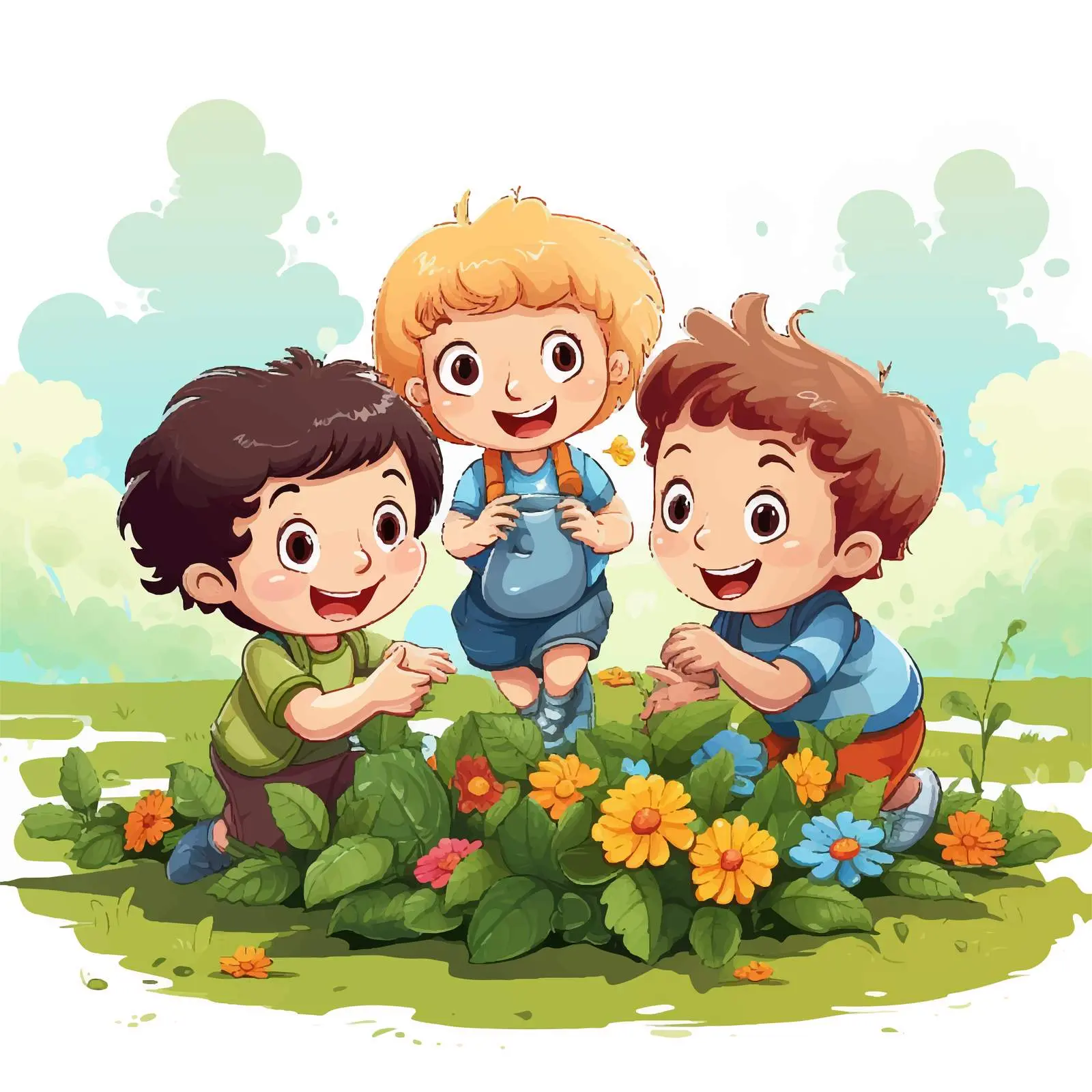 Kids Playing in the Garden Vector Illustration — free download from Dotvec