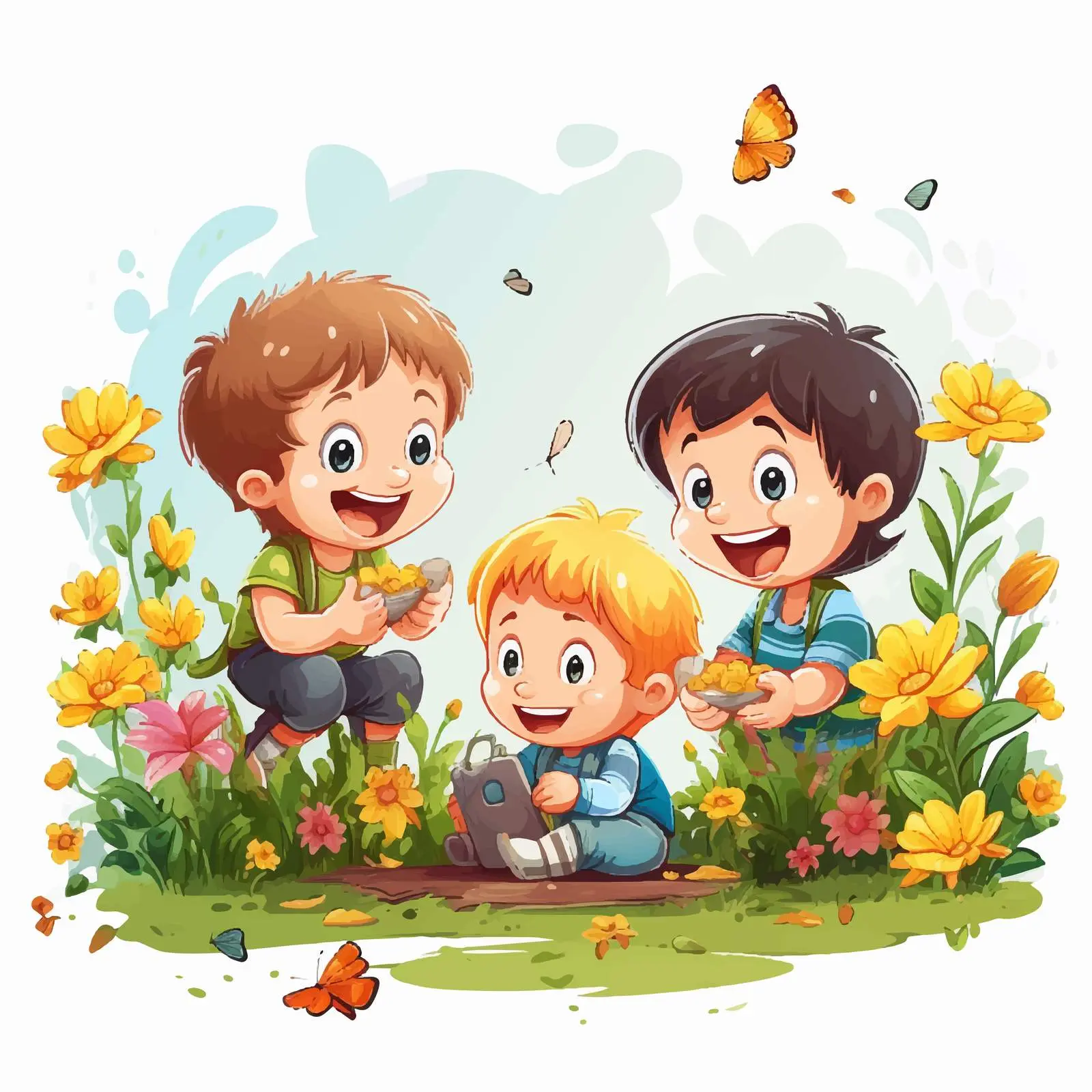 Kids Playing in the Garden Illustration — free download from Dotvec