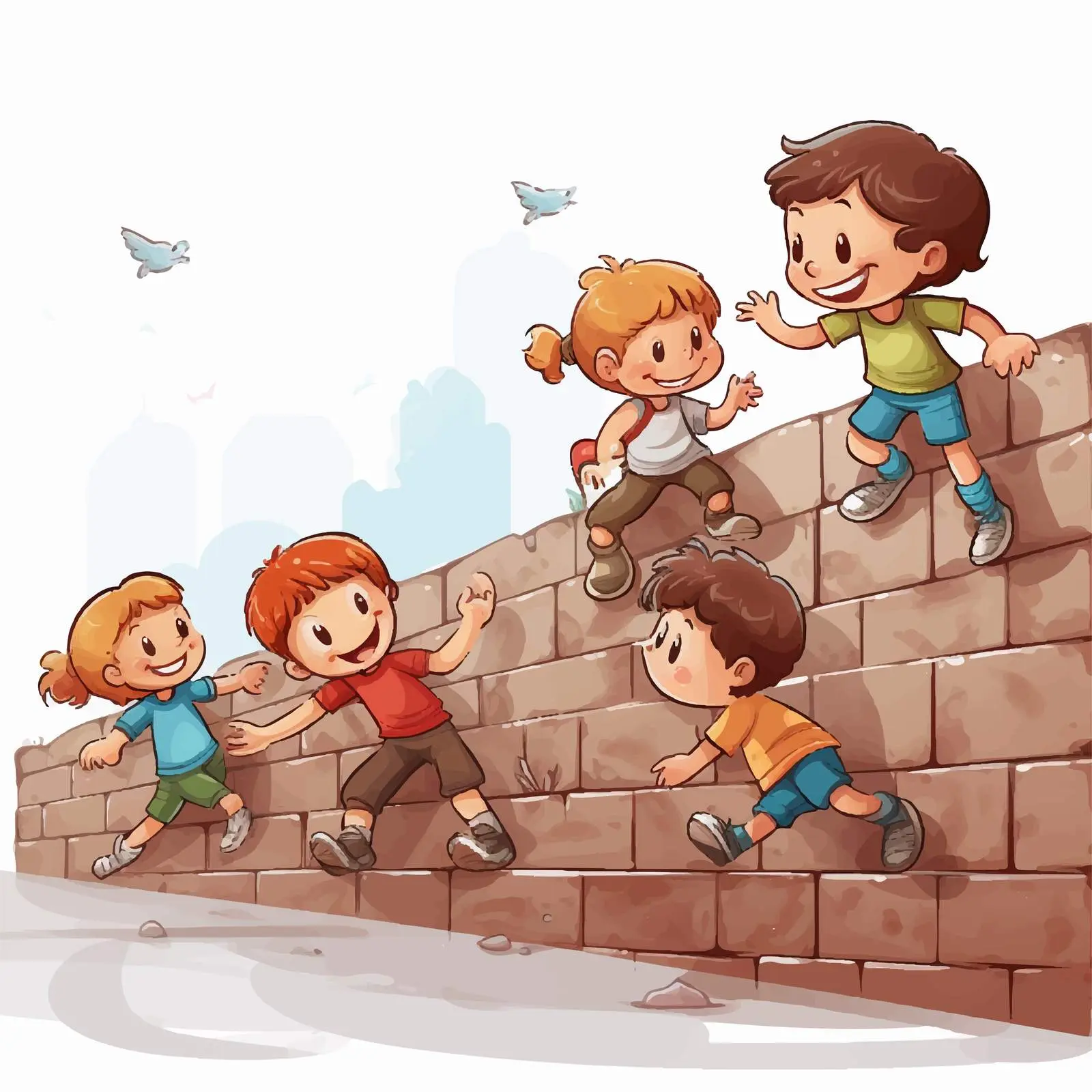 Kids Playing on Wall Cartoon Vector Illustration — free download from Dotvec