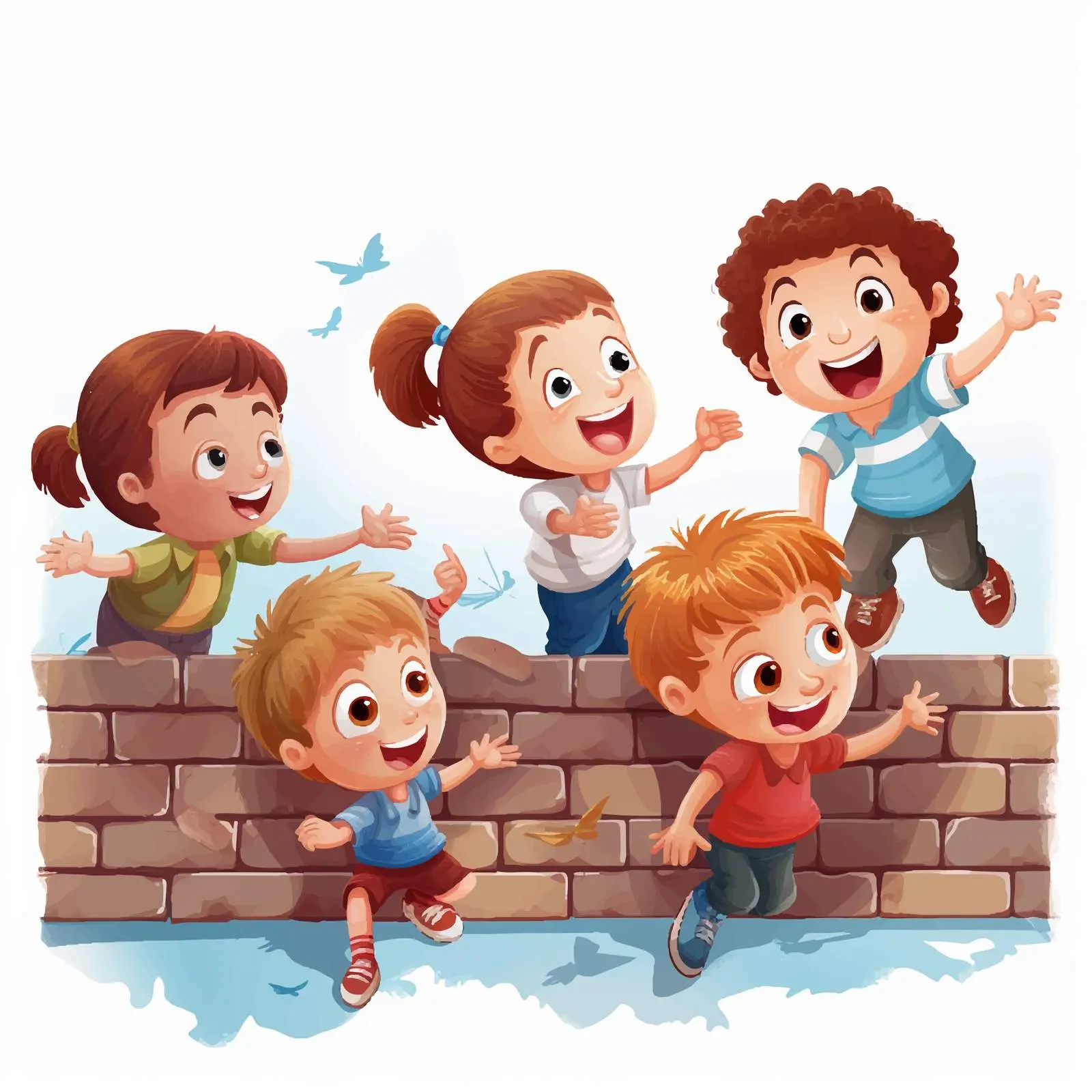 Kids Playing on Wall - Cartoon Vector Illustration — free download from Dotvec
