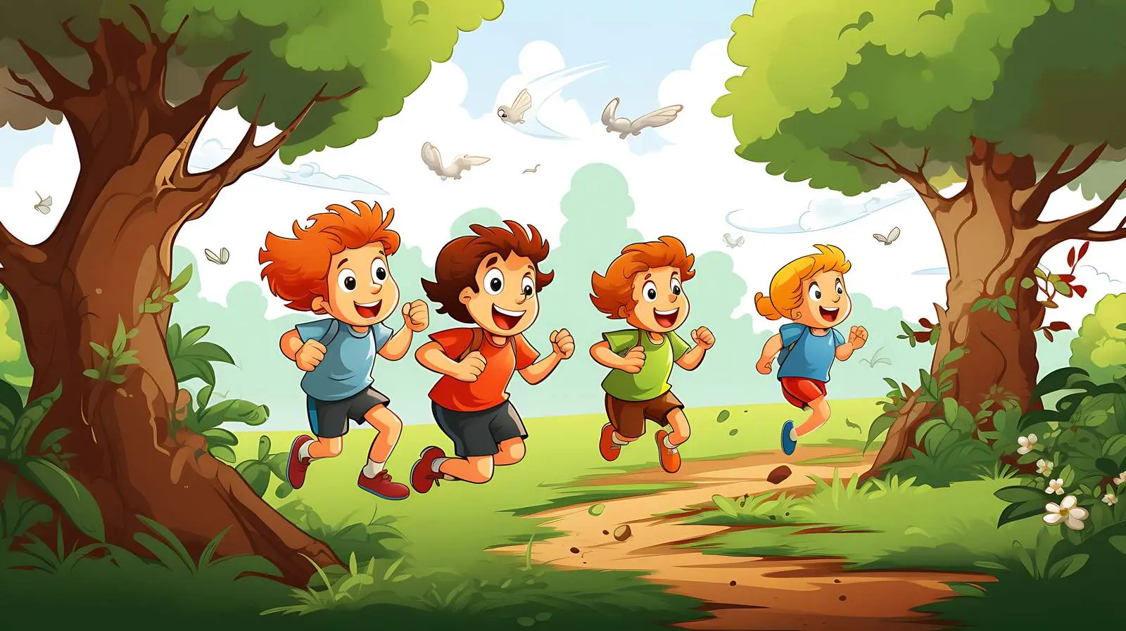 Children Running in Nature Illustration — free download from Dotvec