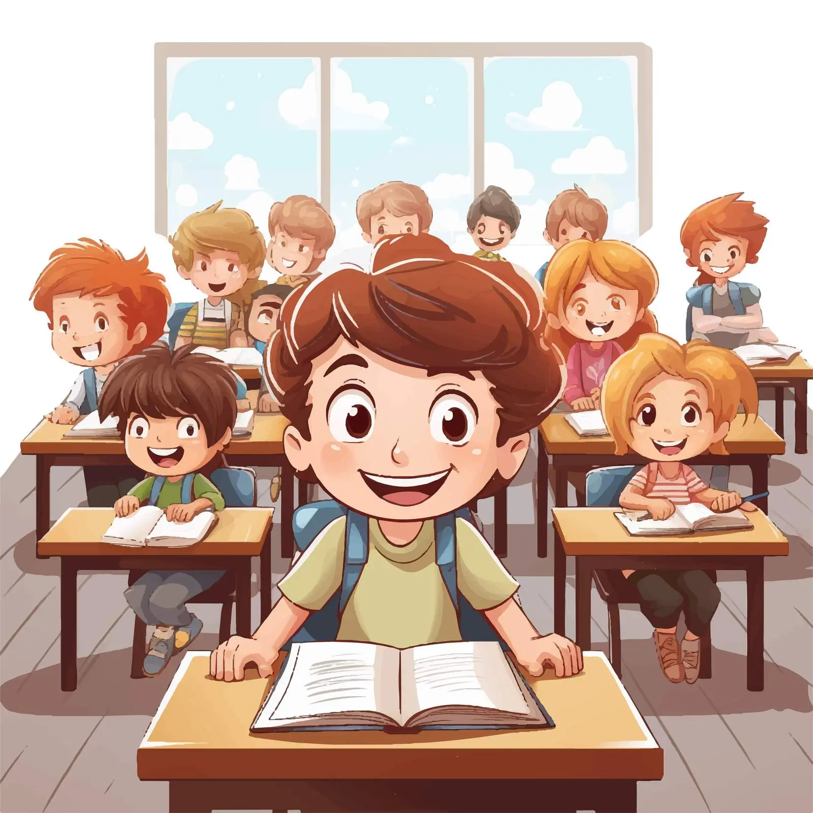 Kids Studying in Classroom Vector Illustration — free download from Dotvec