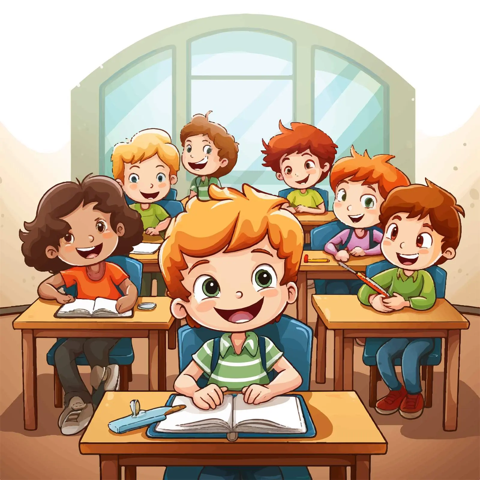 Kids Studying in Classroom Vector Illustration — free download from Dotvec