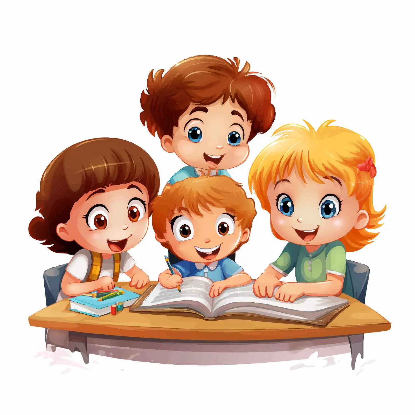 Kids Studying Together on a White Background — free download from Dotvec