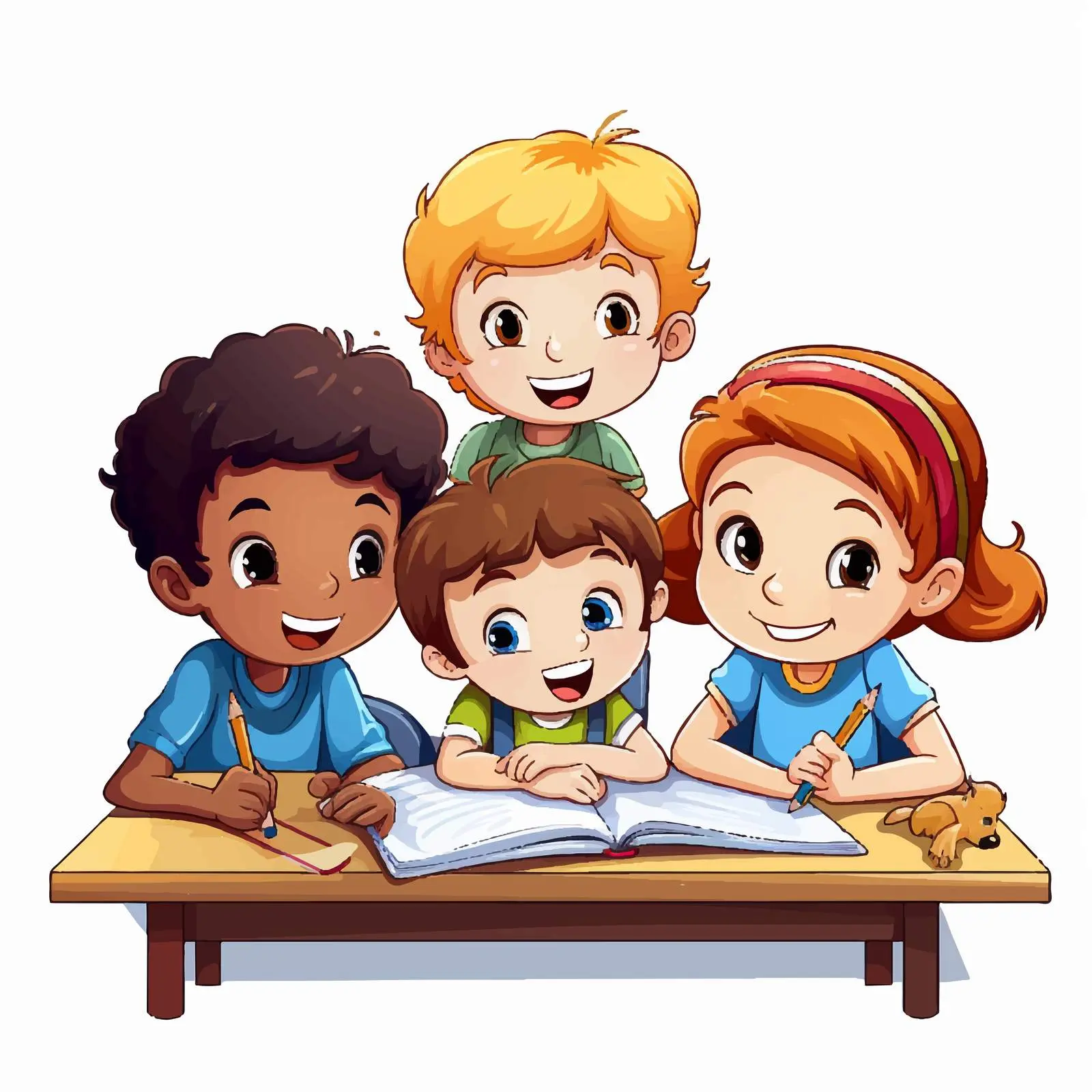 Kids Studying Together on a White Background — free download from Dotvec