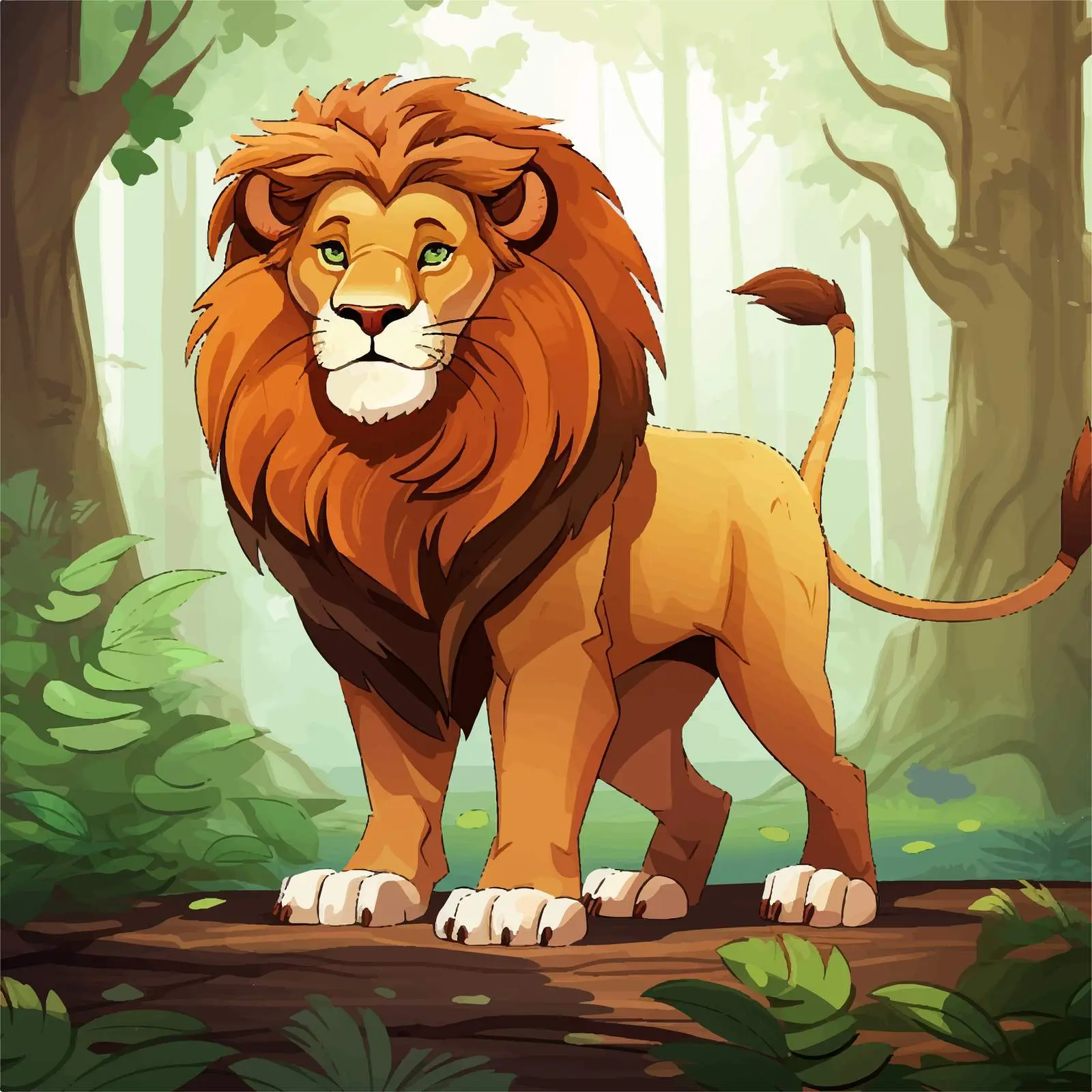 King Lion Illustration in Forest Vector Art — free download from Dotvec